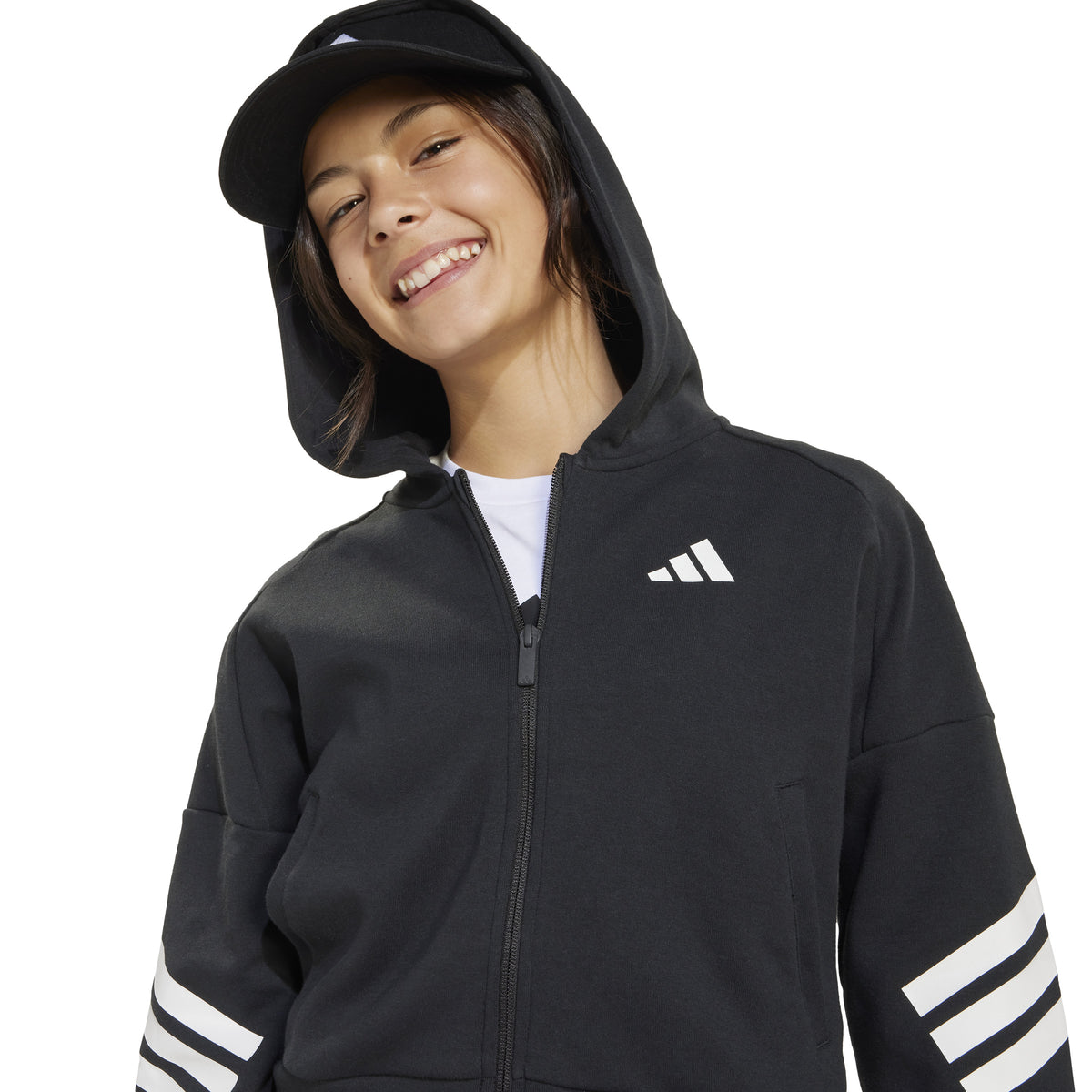 Adidas Giacca da Allenamento Future Icons 3-Stripes Full-zip Hooded Junior Nero