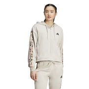 Adidas Felpa con Cappuccio A 3 Strisce In French Terry con Stampa Animalier e Zip Intera. Grigio