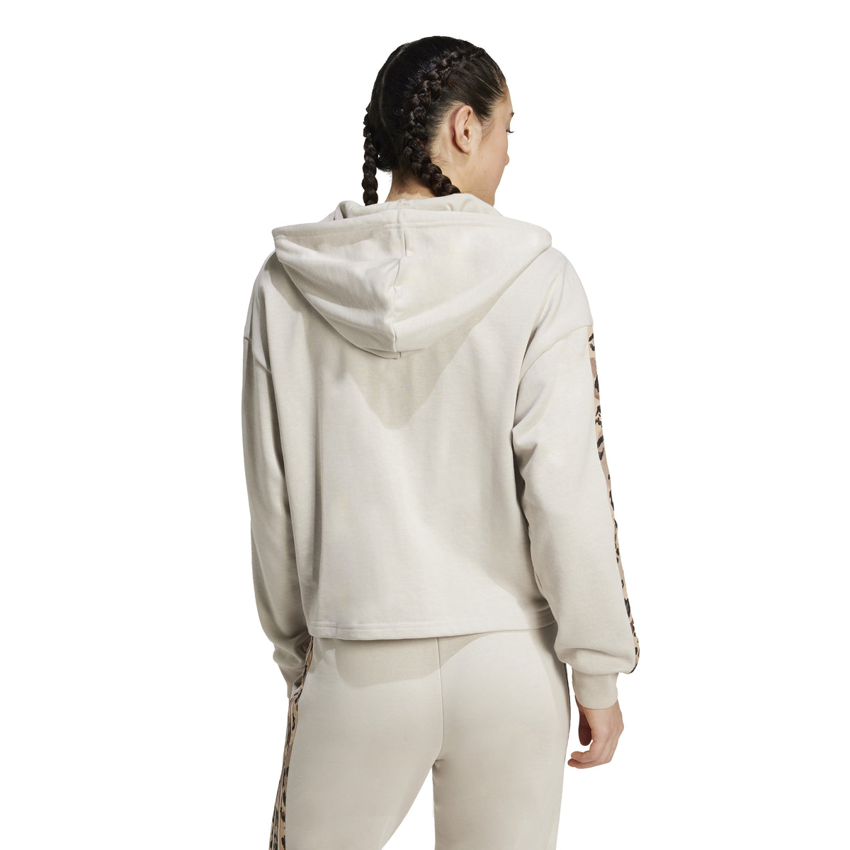 Adidas Felpa con Cappuccio A 3 Strisce In French Terry con Stampa Animalier e Zip Intera. Grigio