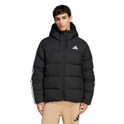 Adidas Essentials Climawarm Giacca Piumino con Cappuccio 3 Strisce Nero