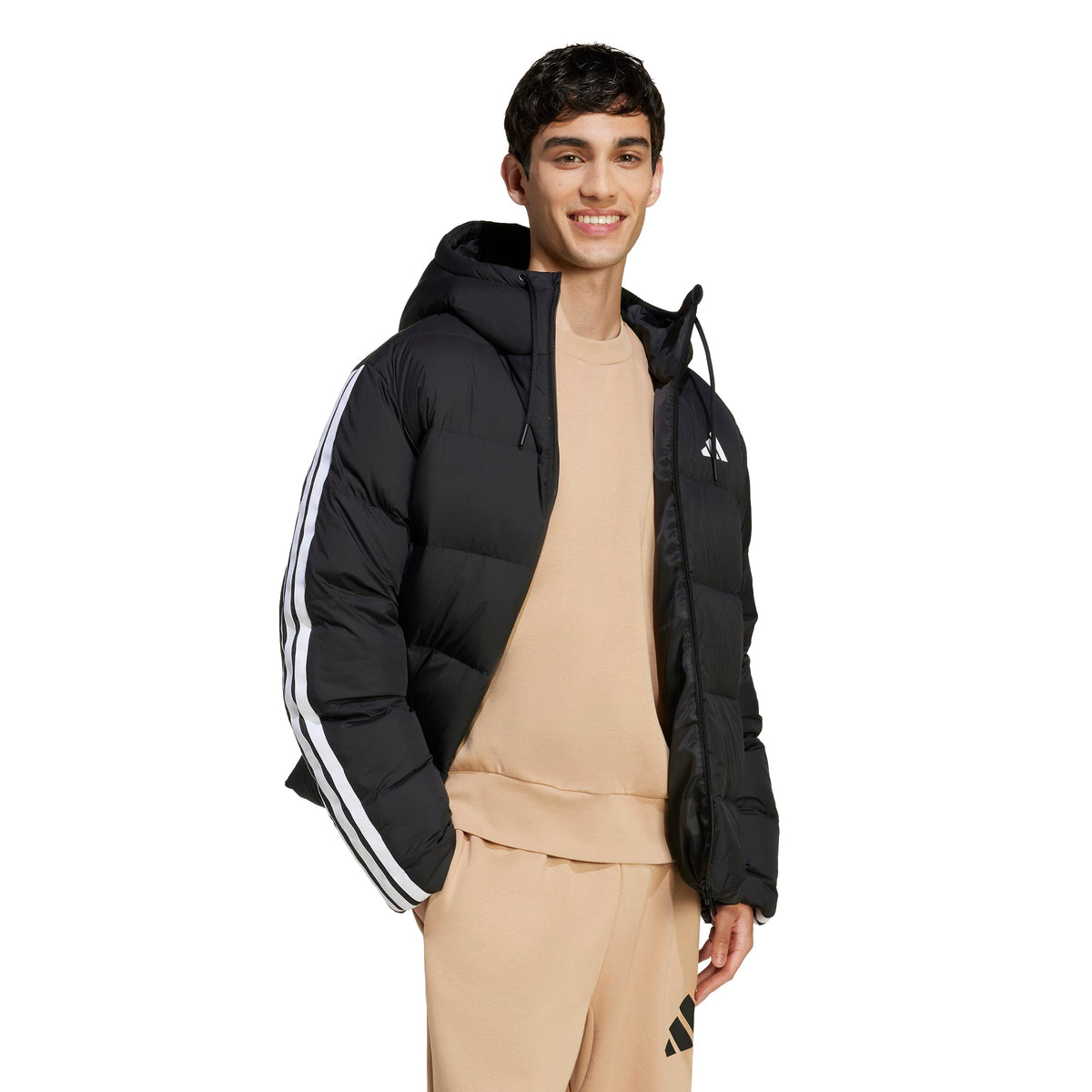 Adidas Essentials Climawarm Giacca Piumino con Cappuccio 3 Strisce Nero
