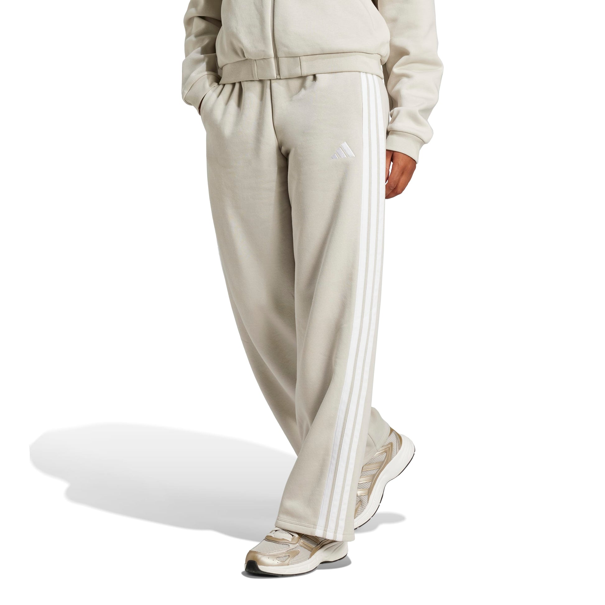 Adidas Pantaloni Essentials 3-Stripes Open-Hem Fleece Grigio