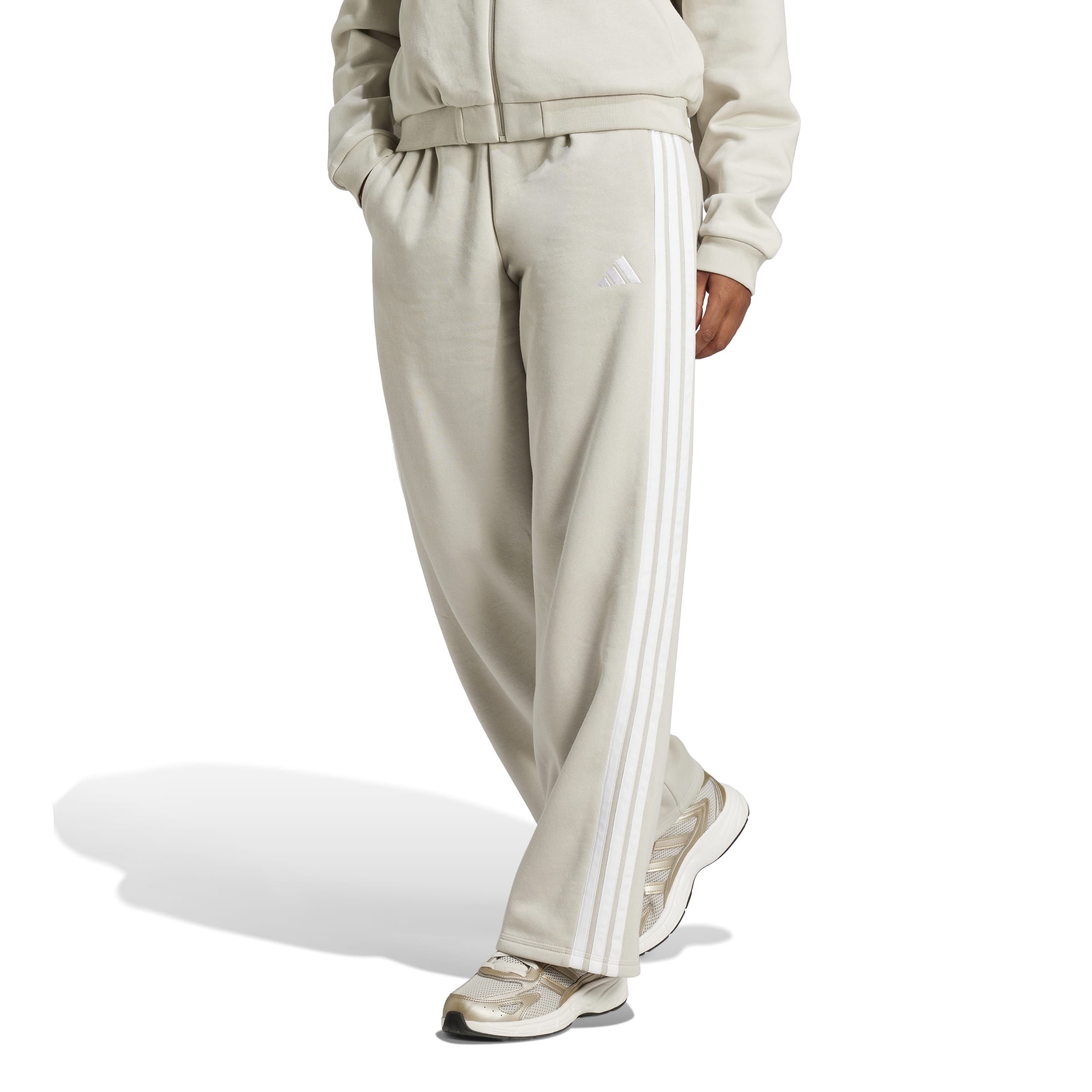 Adidas Pantaloni Essentials 3-Stripes Open-Hem Fleece Grigio