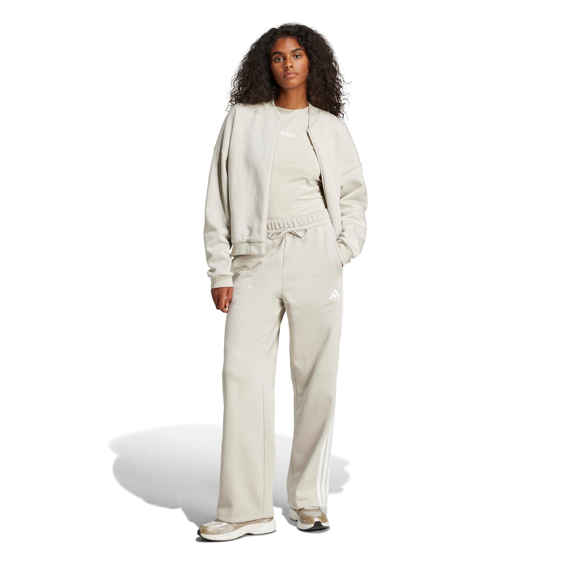Adidas Pantaloni Essentials 3-Stripes Open-Hem Fleece Grigio