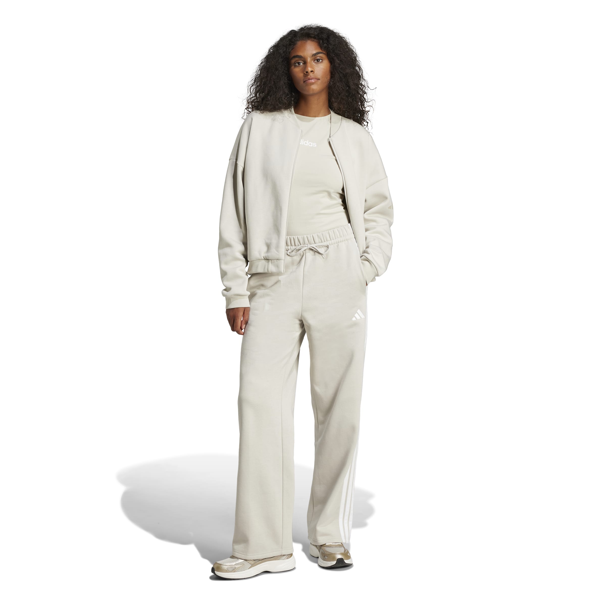 Adidas Pantaloni Essentials 3-Stripes Open-Hem Fleece Grigio