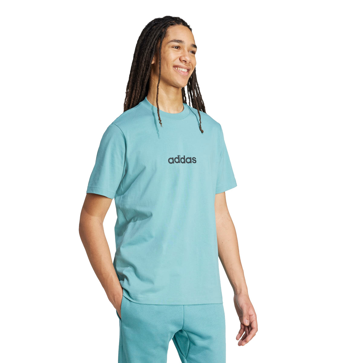 Adidas T-shirt Essentials Linear Single Jersey Turchese