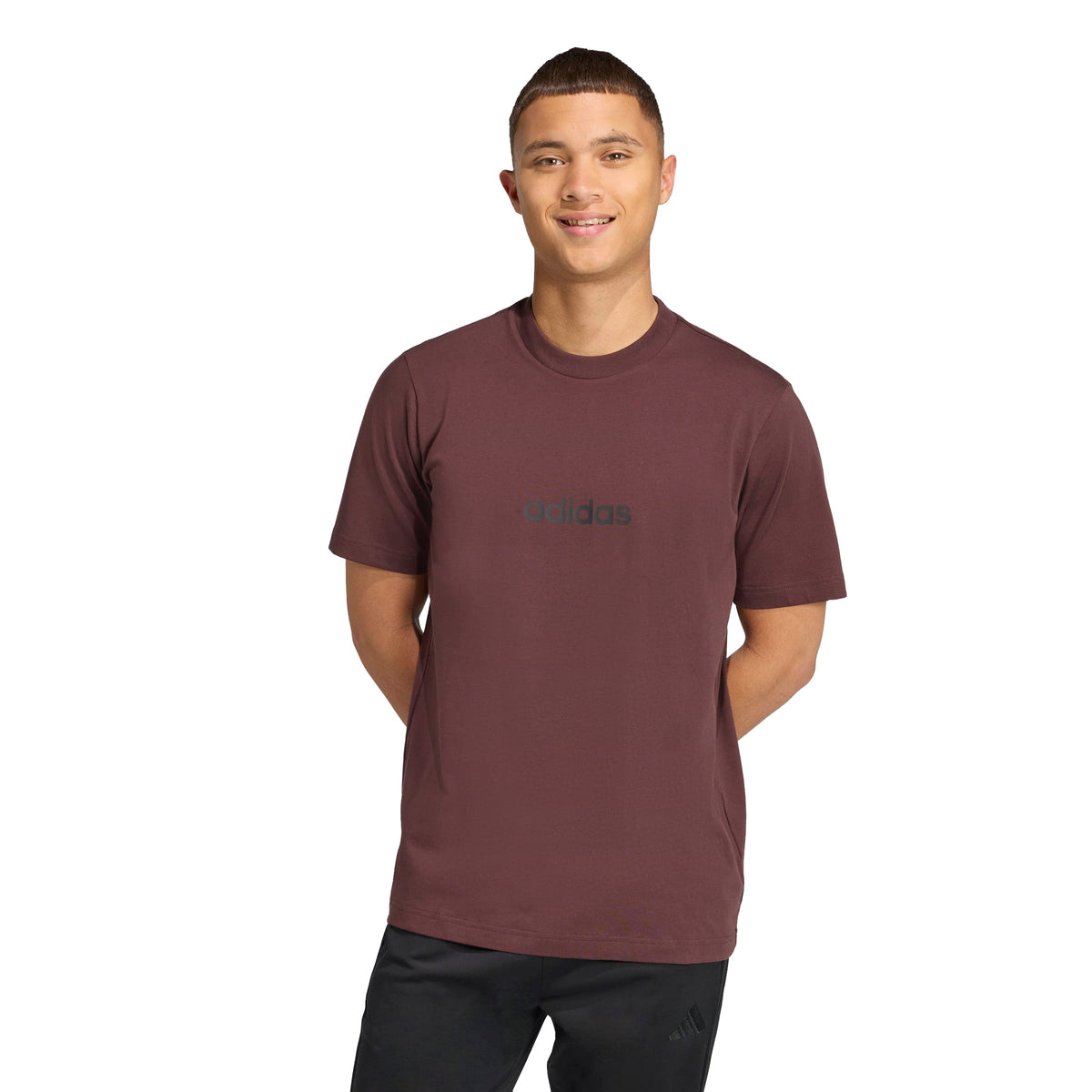 Adidas T-shirt Essentials Linear Single Jersey Marrone