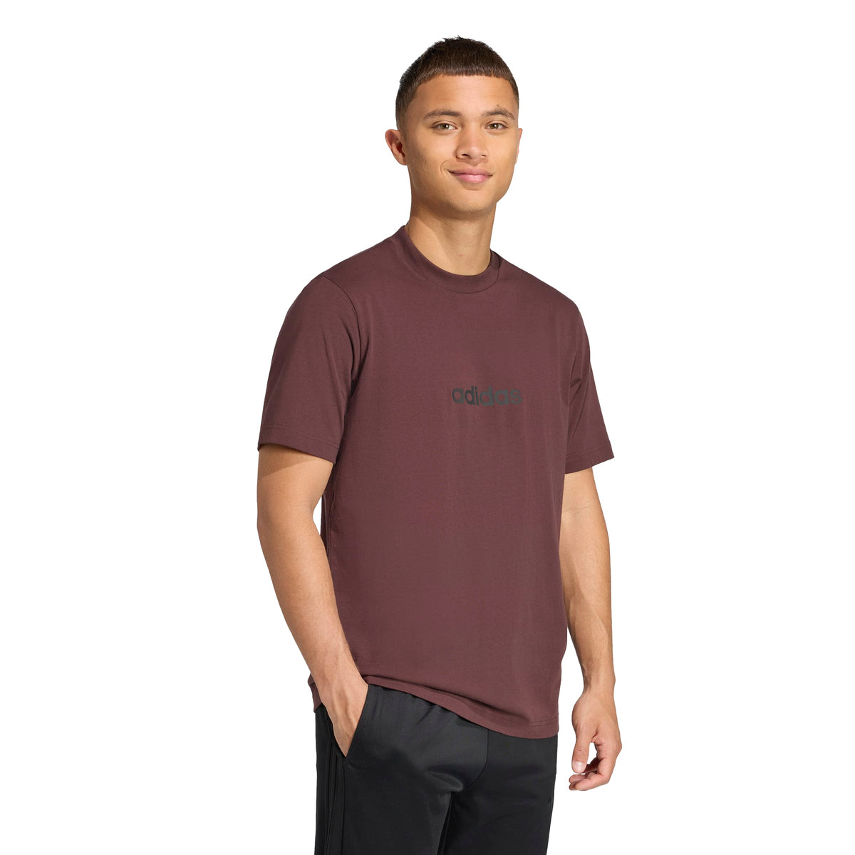 Adidas T-shirt Essentials Linear Single Jersey Marrone
