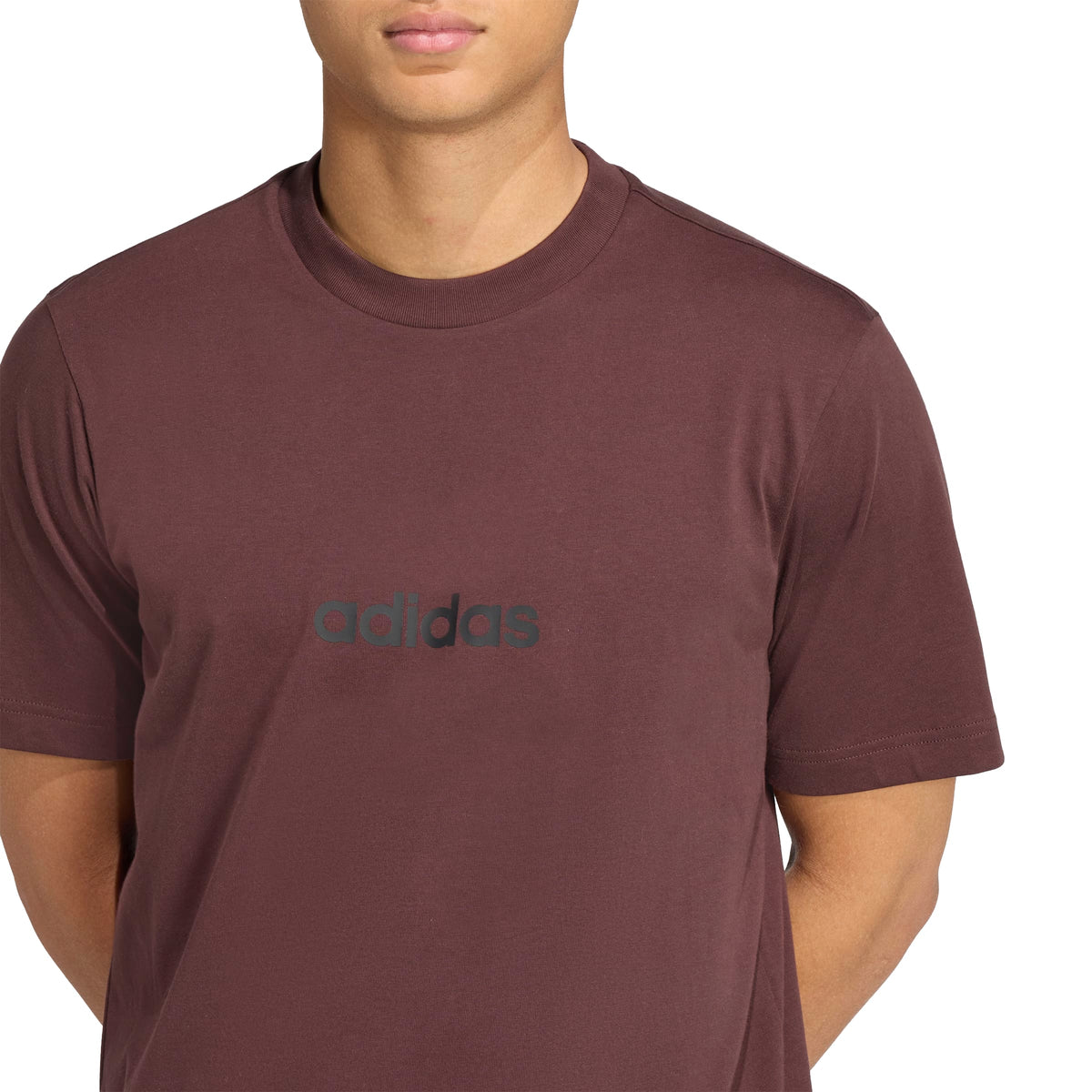 Adidas T-shirt Essentials Linear Single Jersey Marrone
