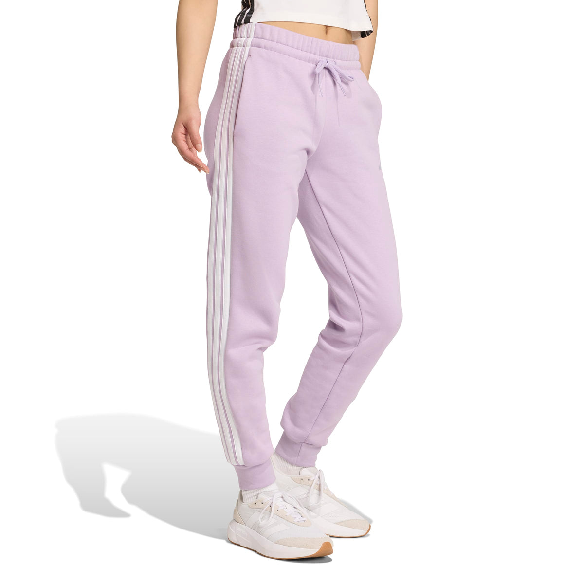 Adidas Pantaloni Slim Essentials In Tessuto Felpato 3 Strisce. Viola