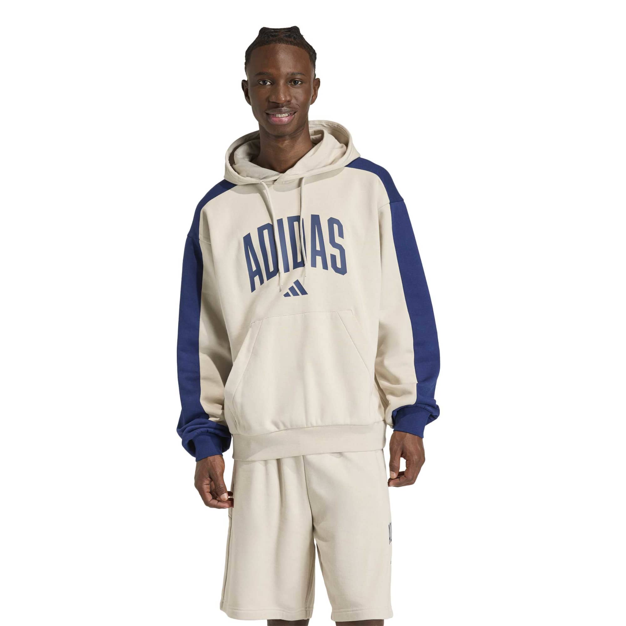 Felpa con Cappuccio Collegiate Fleece Hoodie - Beige / Blu