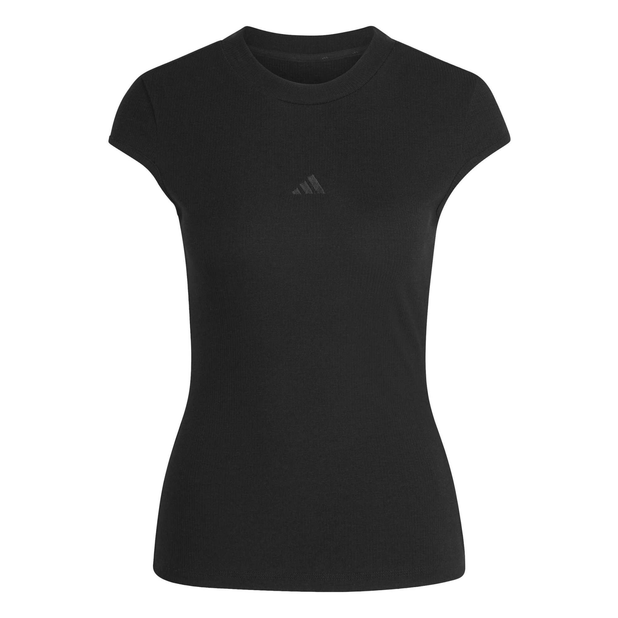 T-shirt con maniche ad aletta a costine - Nero