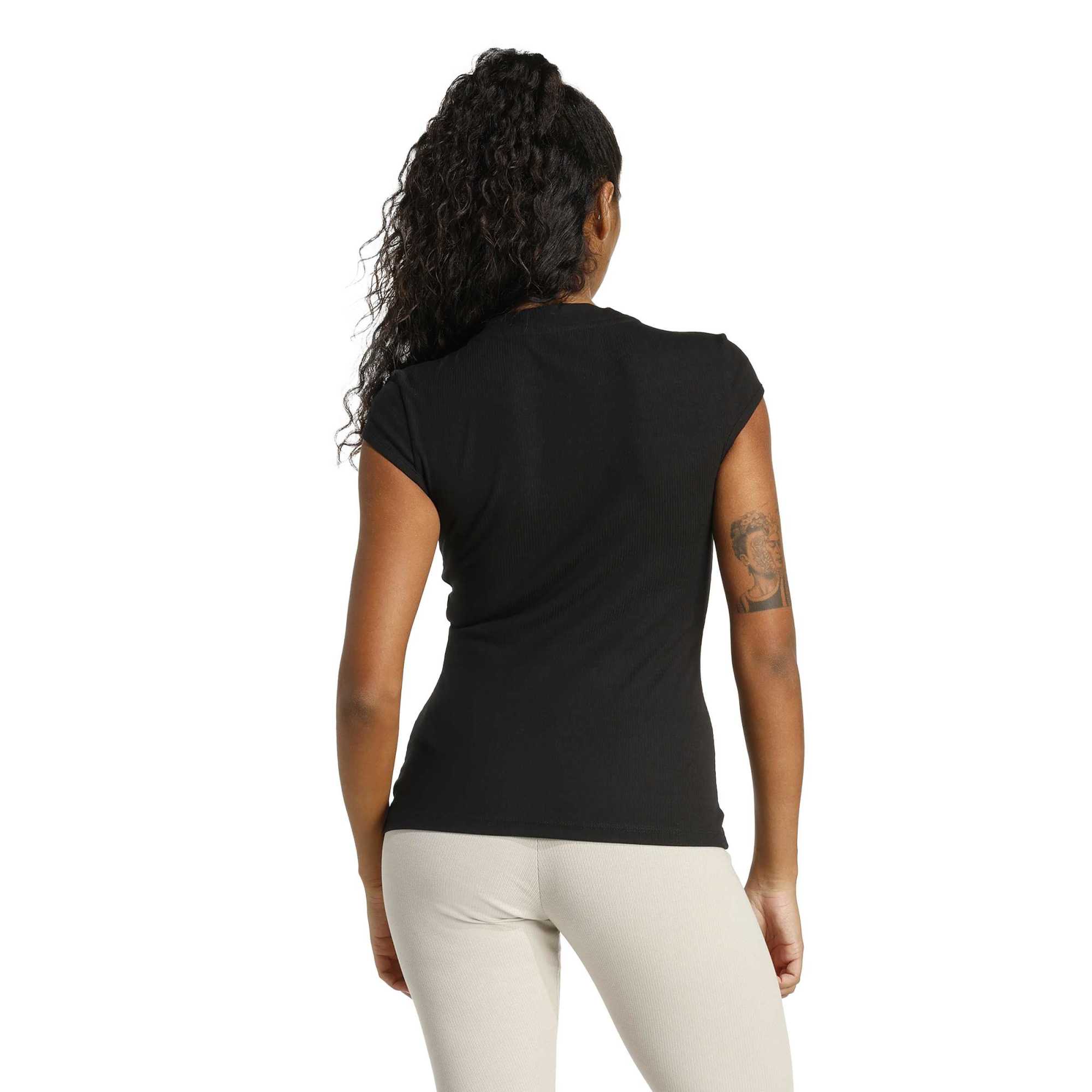 T-shirt con maniche ad aletta a costine - Nero