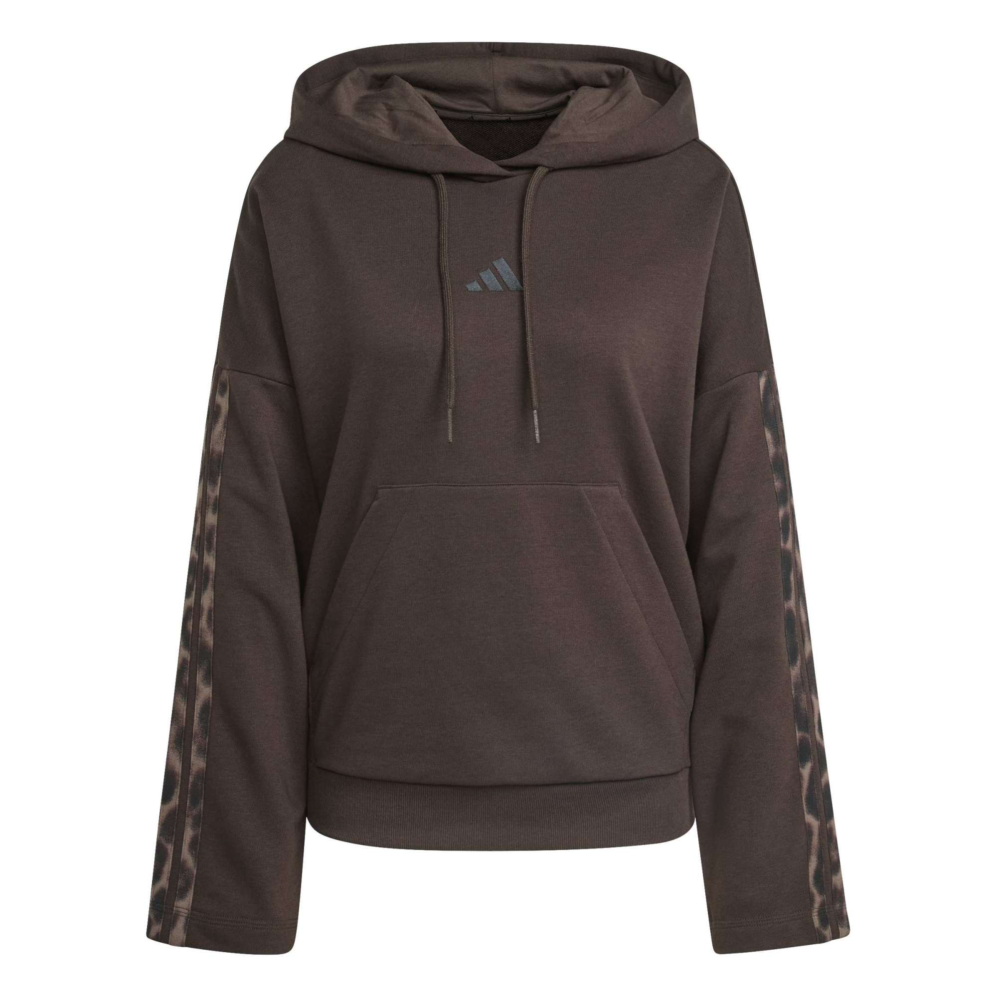 Felpa con cappuccio in French Terry a stampa leopardata con 3-strisce Essential per la stagione - Marrone / Multicolor