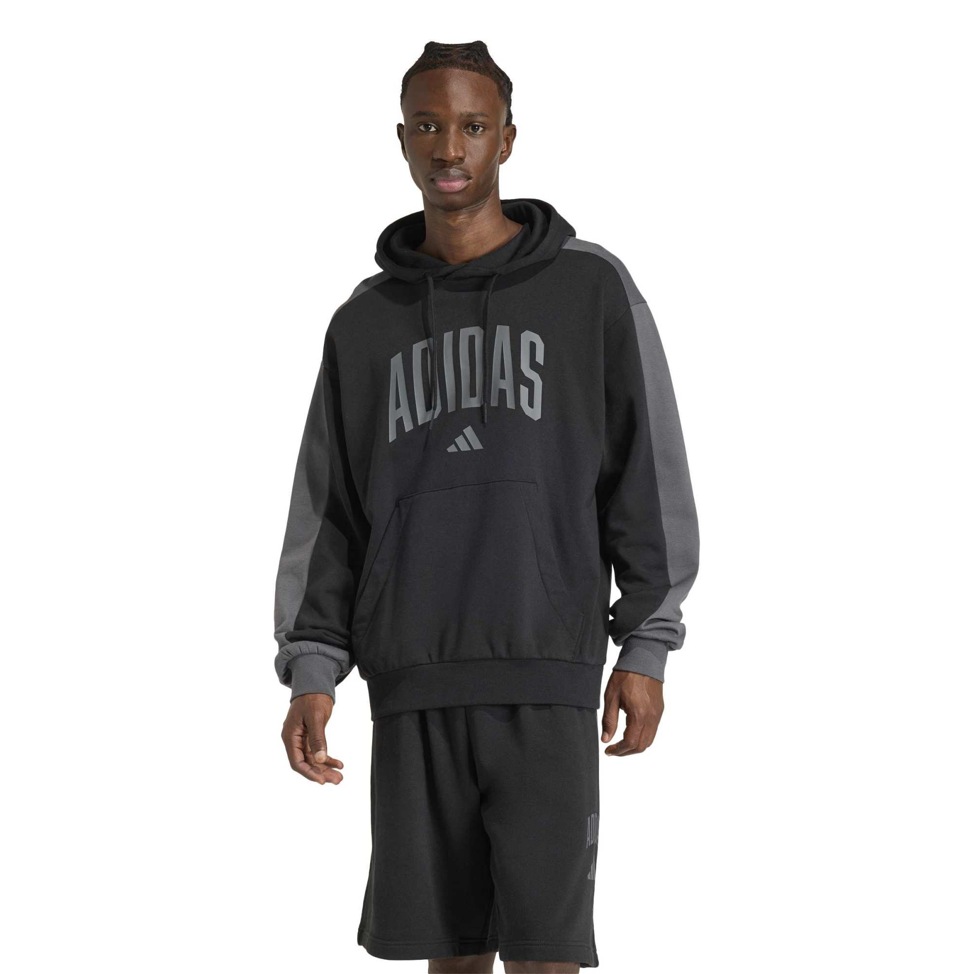 Felpa con Cappuccio Collegiate Fleece Hoodie - Nero / Grigio