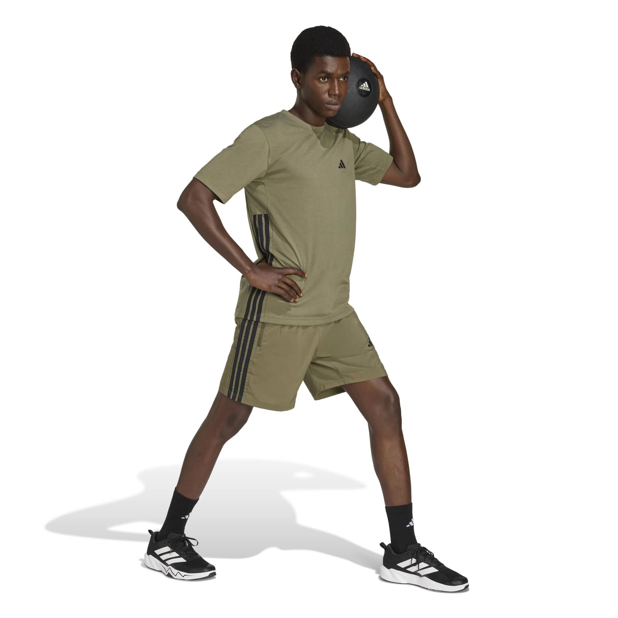 Short da Allenamento Base 3 Strisce Woven - Verde / Nero