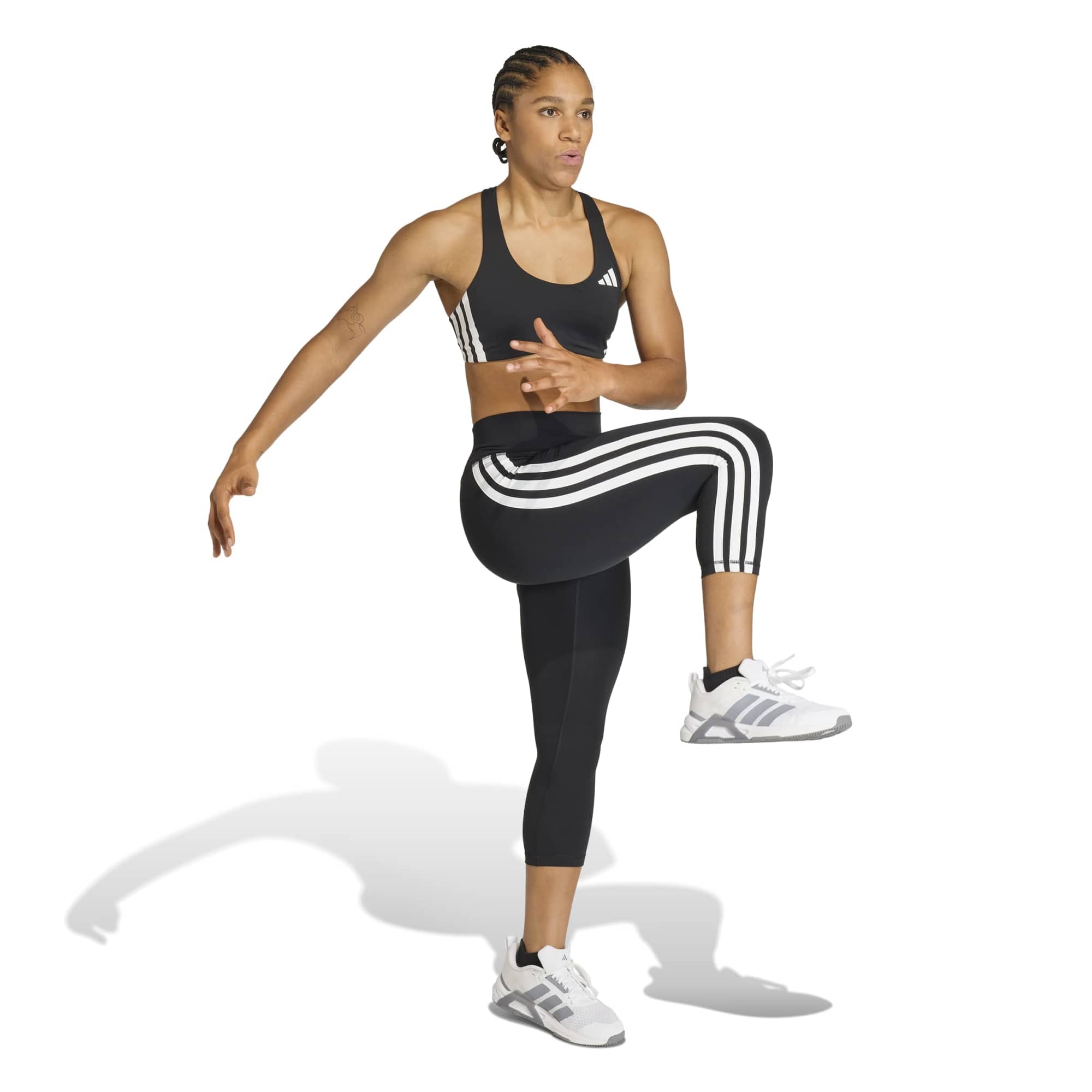 Optime Essentials Workout Leggings 3 strisce 3/4 - Nero / Bianco