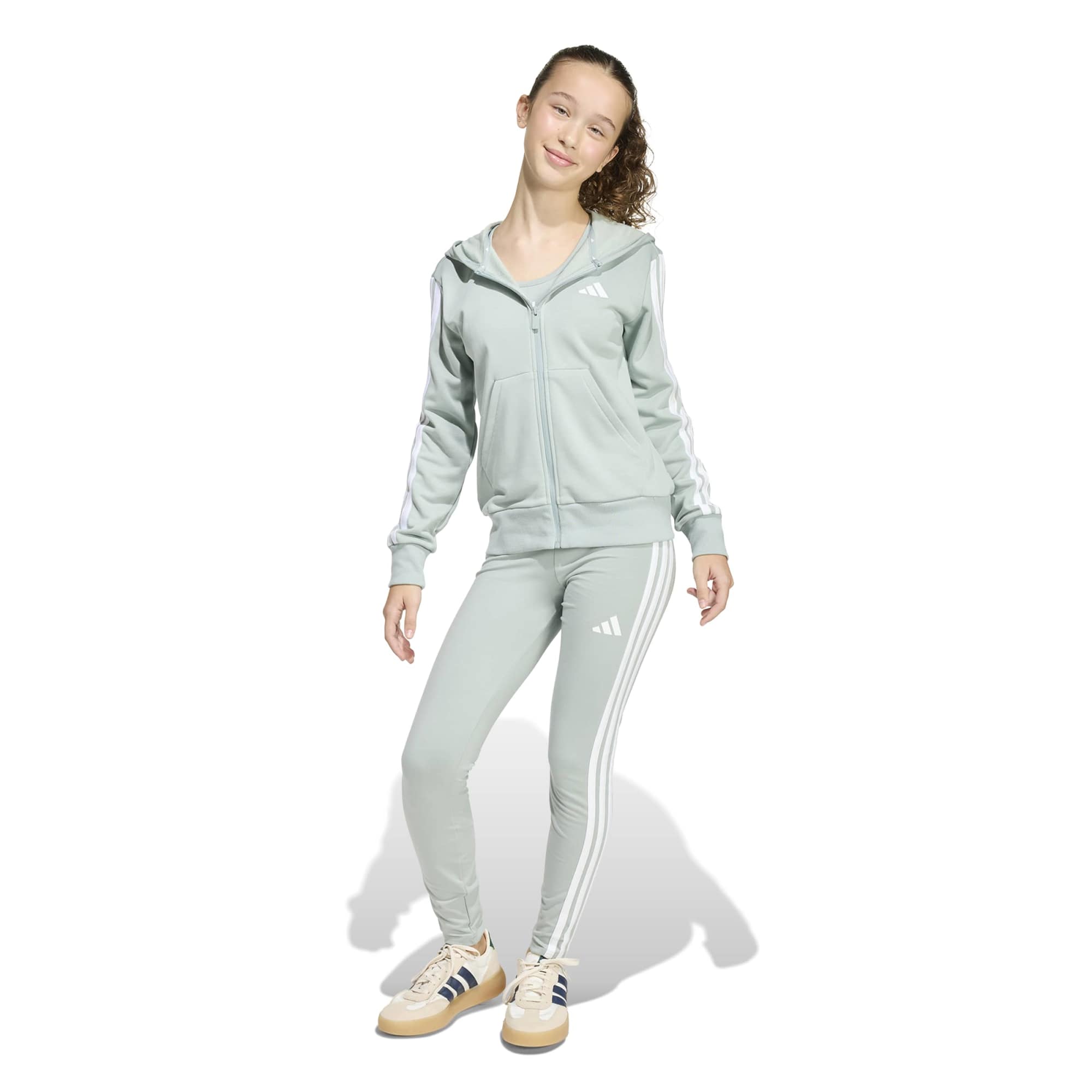 Felpa con Cappuccio e Zip Integrale - Verde / Bianco