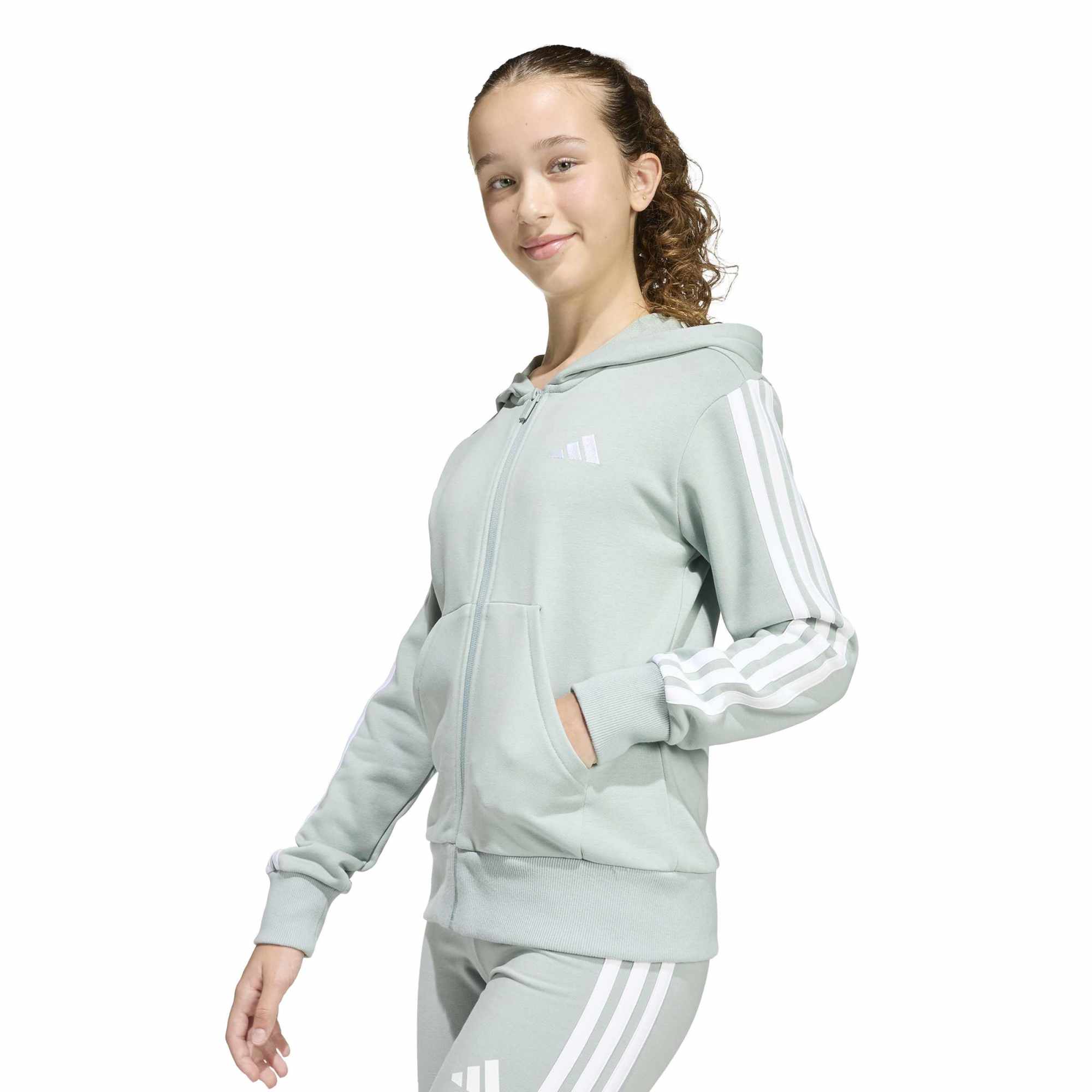 Felpa con Cappuccio e Zip Integrale - Verde / Bianco