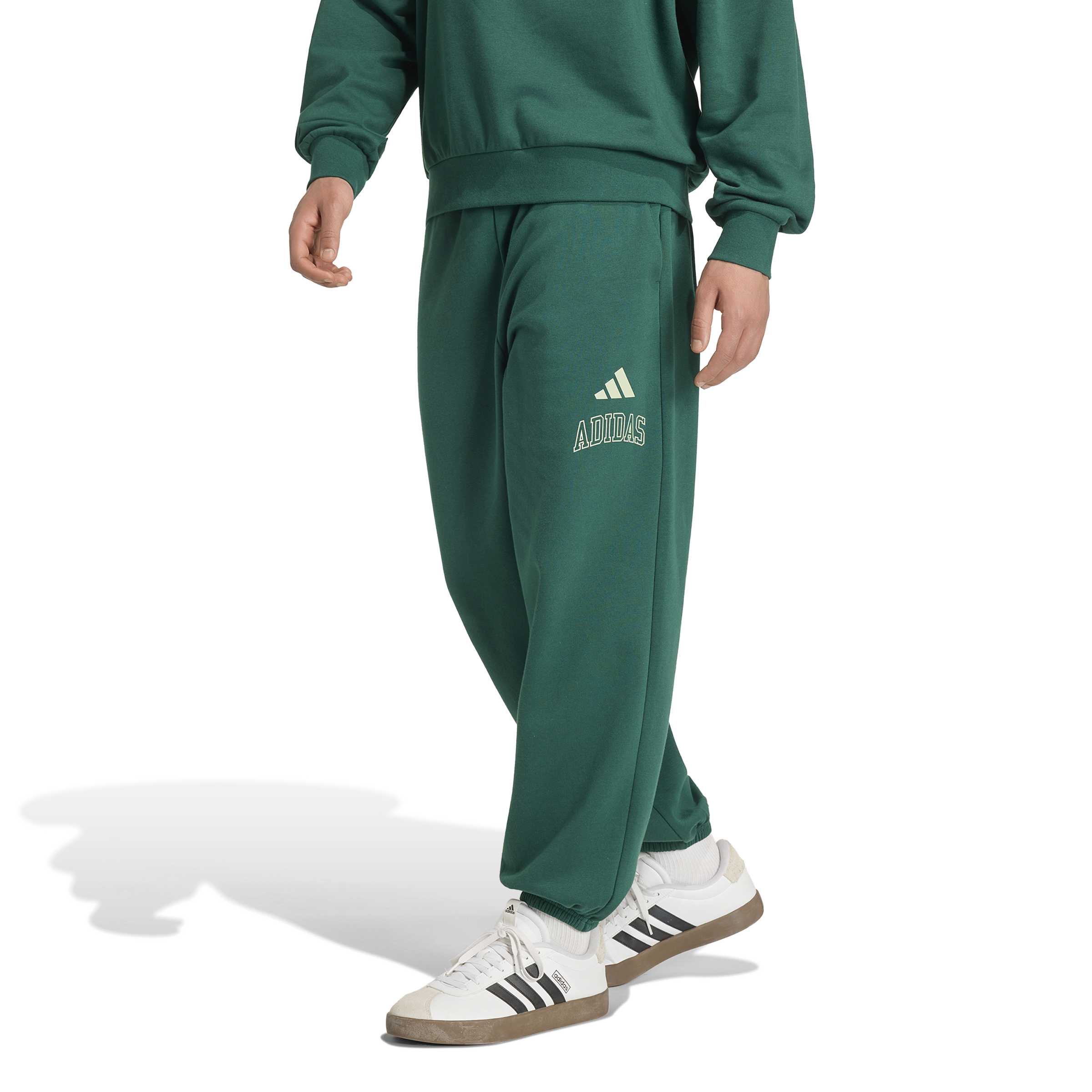 Adidas Pantaloni In Tessuto Felpato con Orlo Seasonal Essentials College Verde