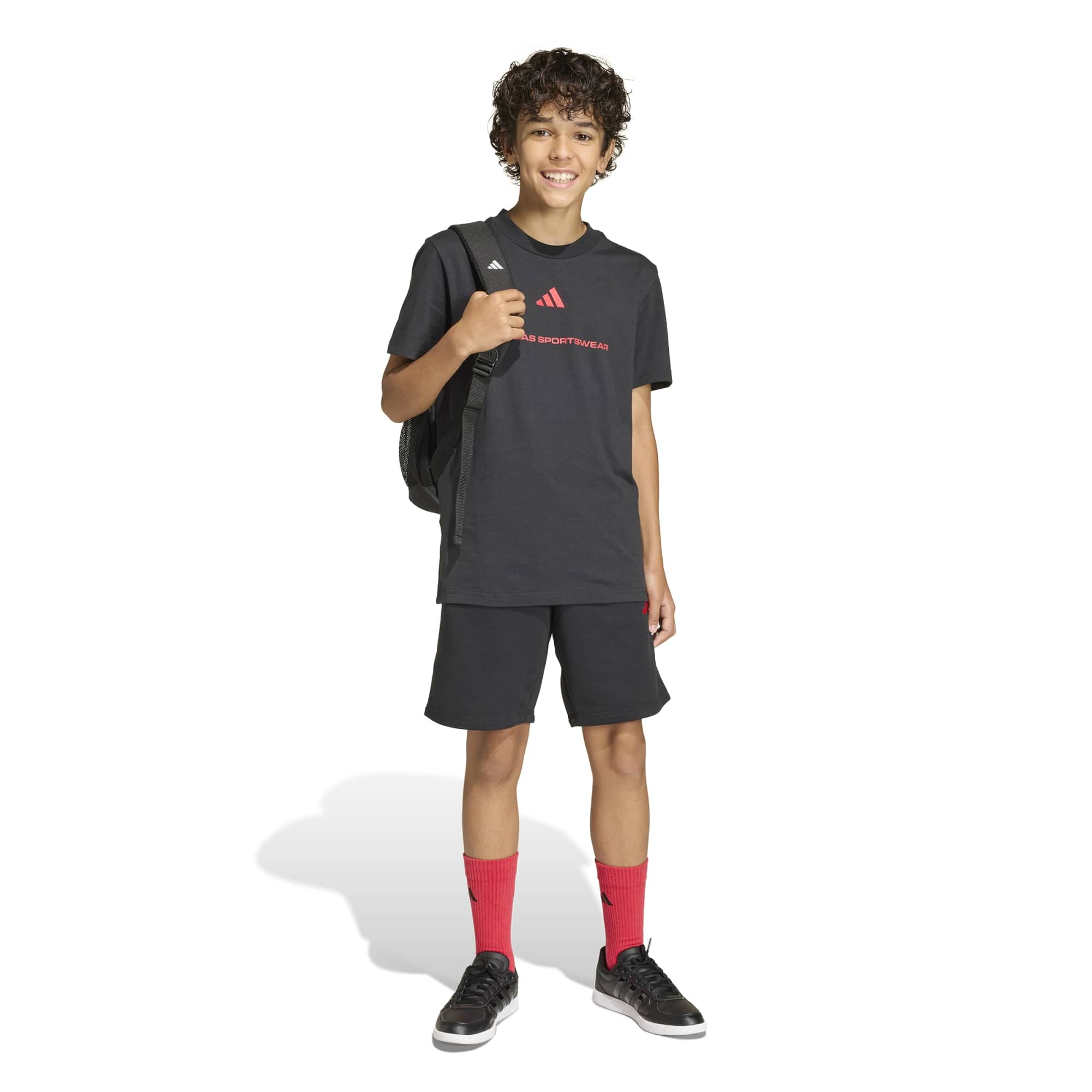 Short French Terry Slogan - Nero / Rosso