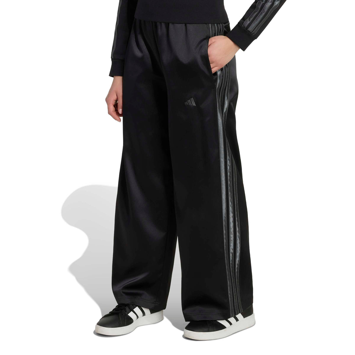 Pantaloni a Gamba Larga in Raso - Nero