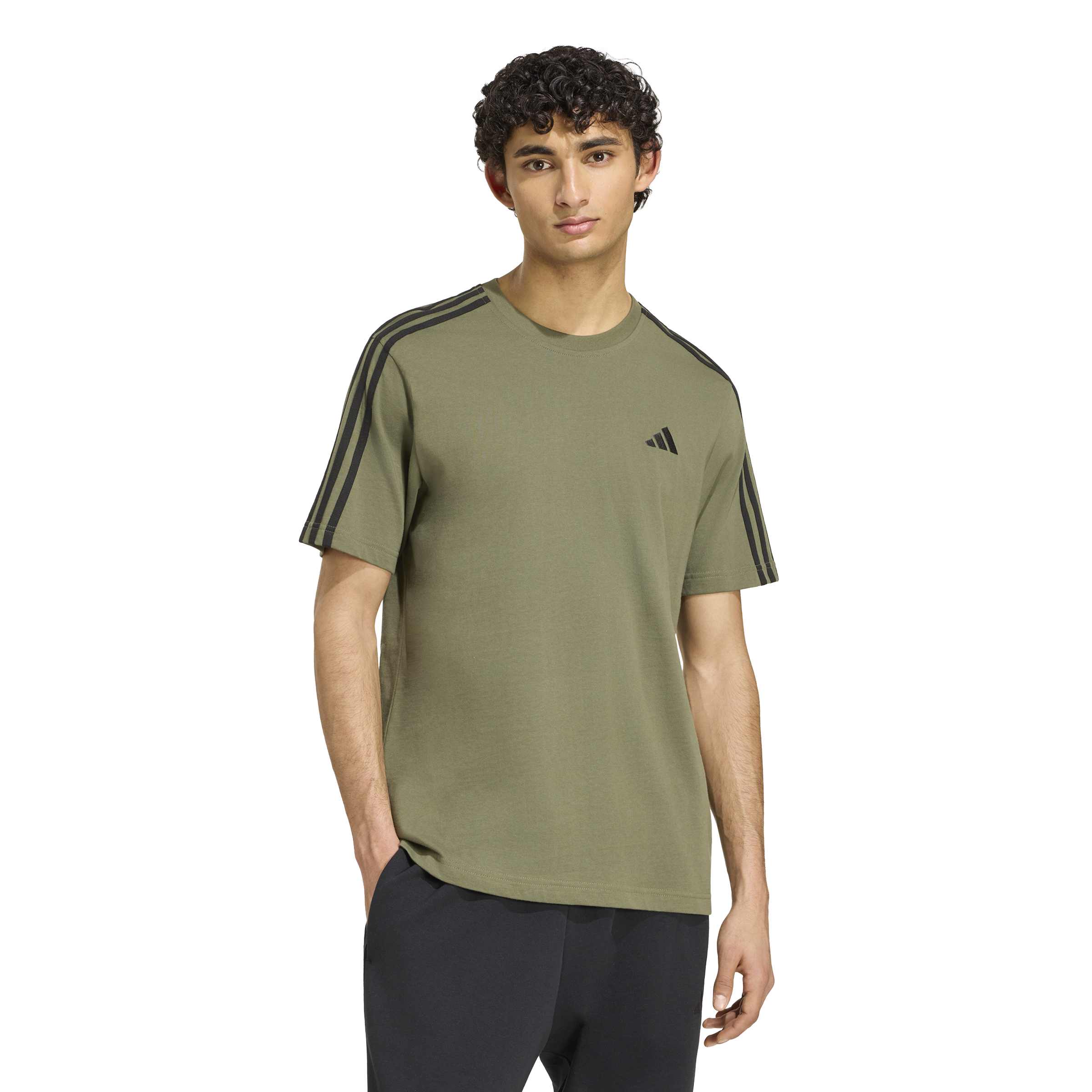 Adidas T-shirt Essentials 3-Stripes Single Jersey Left Chest Branded Verde