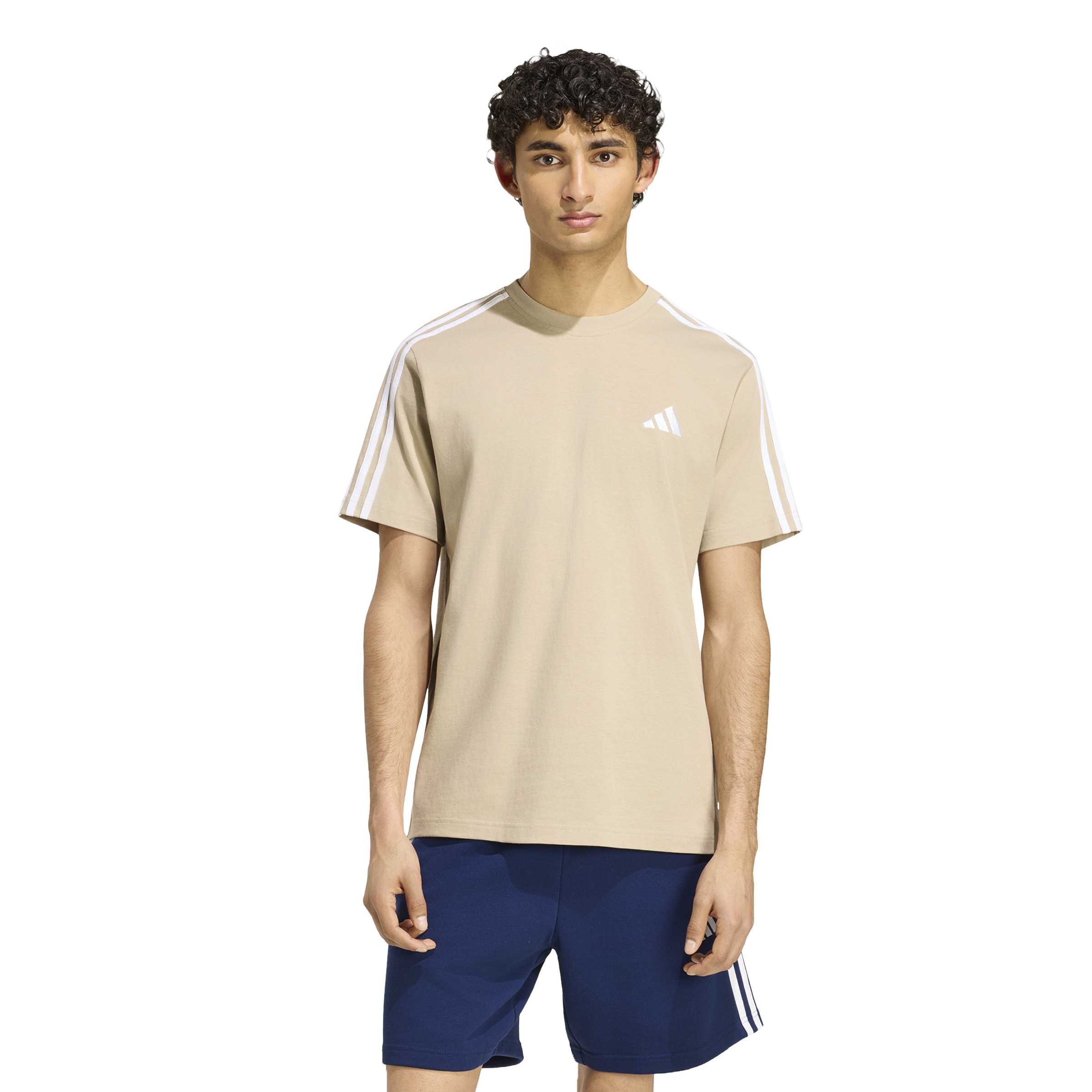 Adidas T-shirt Essentials 3-Stripes Single Jersey Left Chest Branded Beige