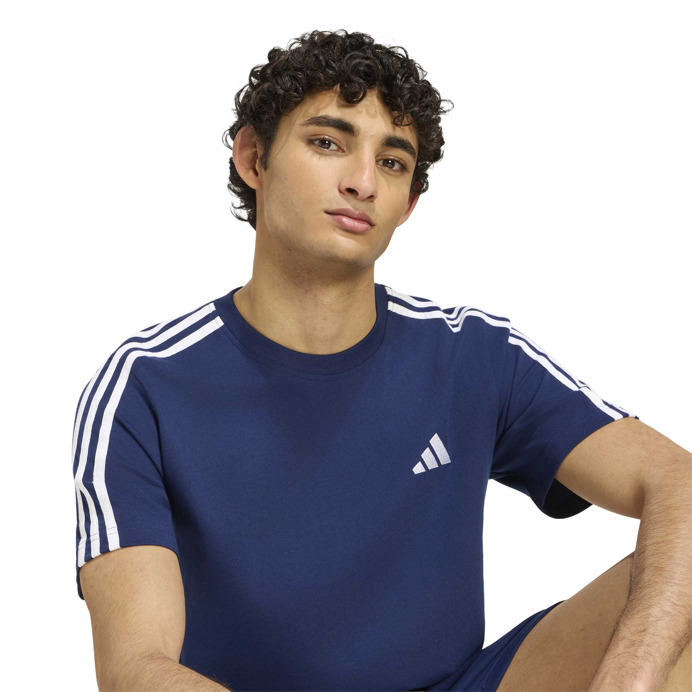 Adidas T-shirt Essentials 3-Stripes Single Jersey Left Chest Branded Blu