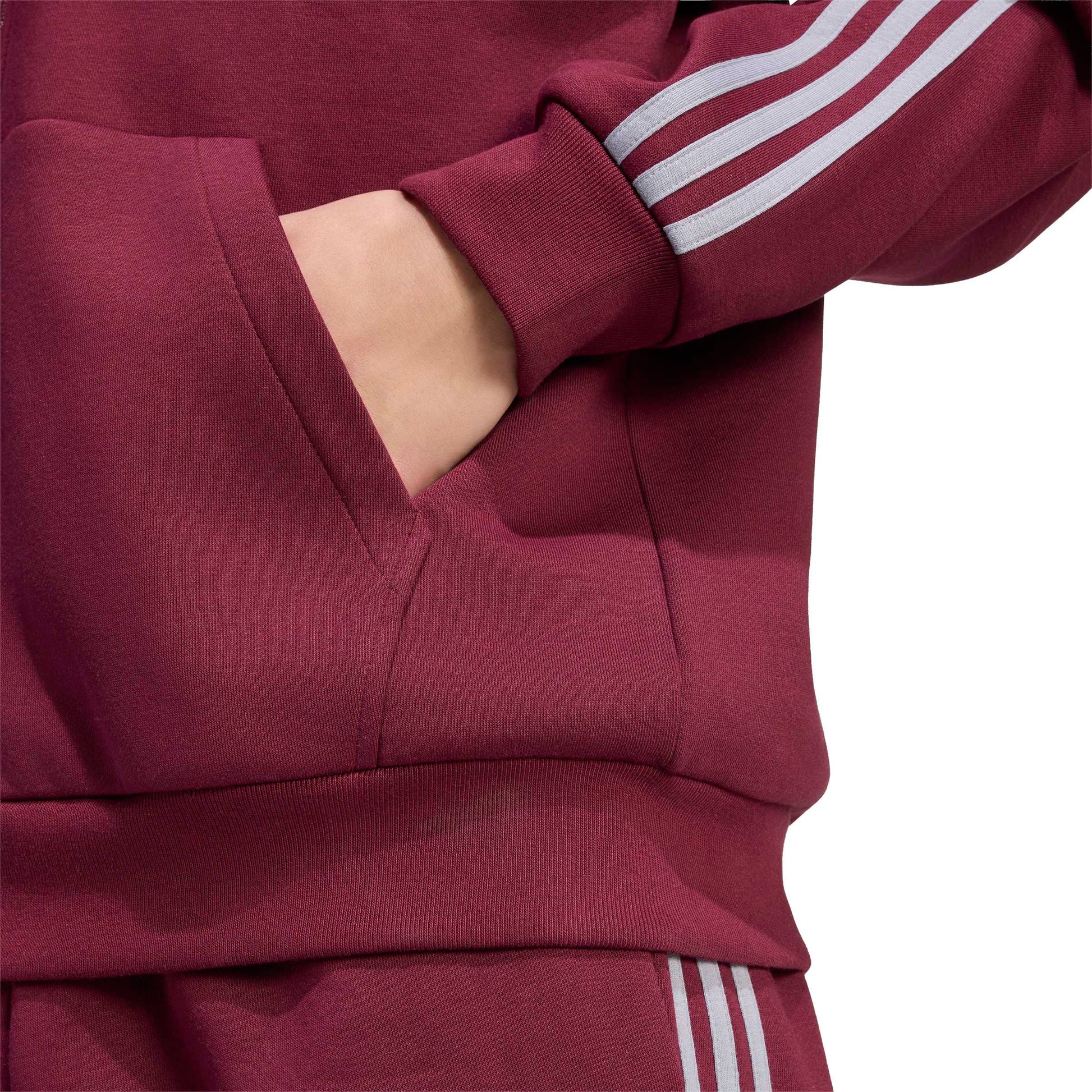 Adidas Giacca da Allenamento con Cappuccio Essentials 3 Strisce In Tessuto Felpato con Zip Integrale Rosso