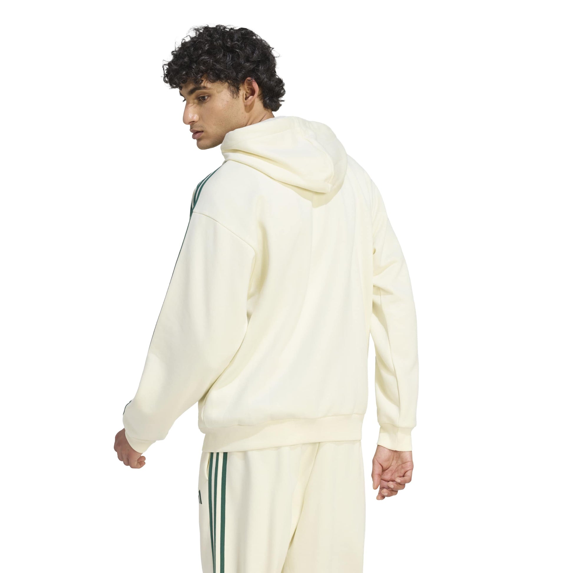 Adidas Giacca da Allenamento con Cappuccio Essentials 3 Strisce In Tessuto Felpato con Zip Integrale Beige