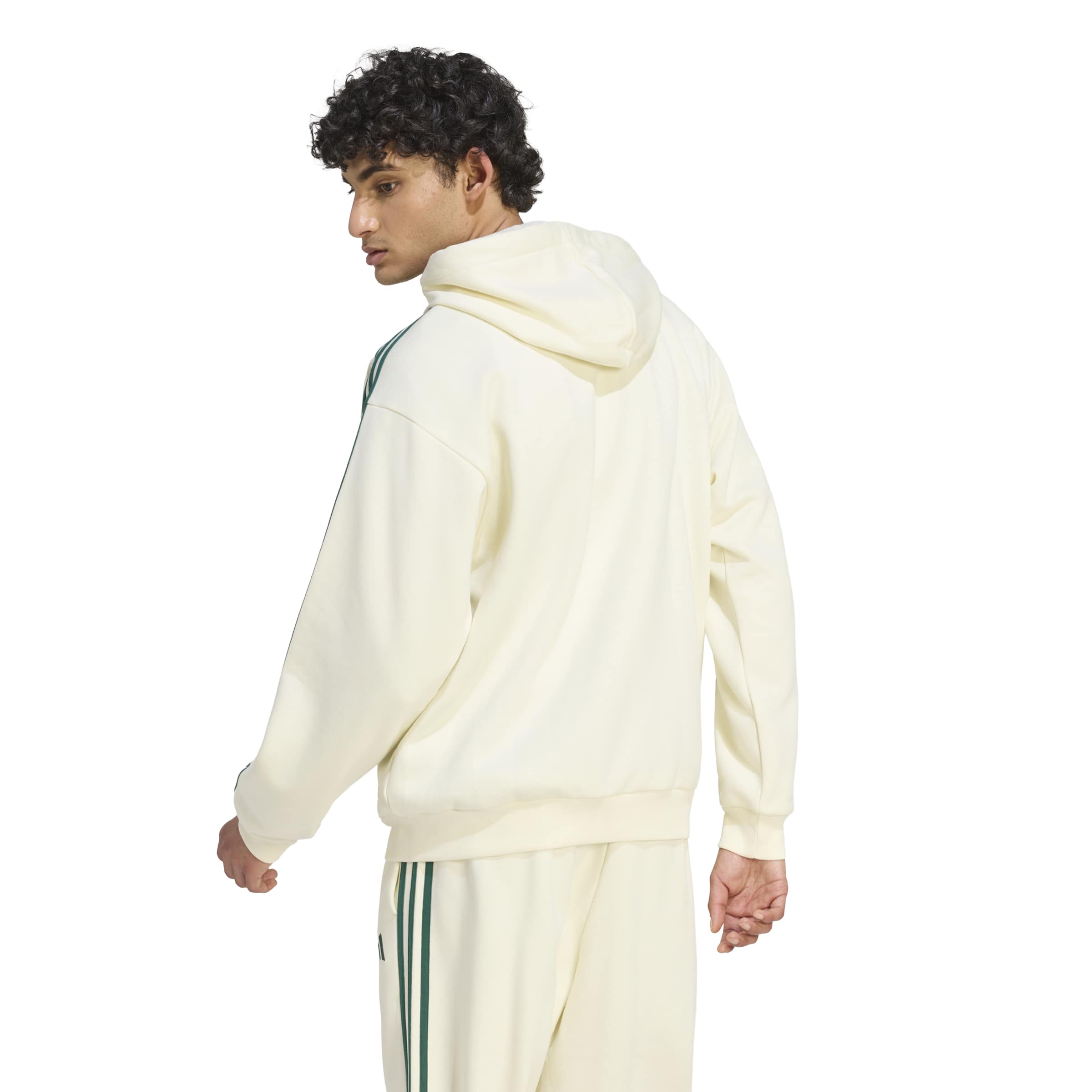 Adidas Giacca da Allenamento con Cappuccio Essentials 3 Strisce In Tessuto Felpato con Zip Integrale Beige