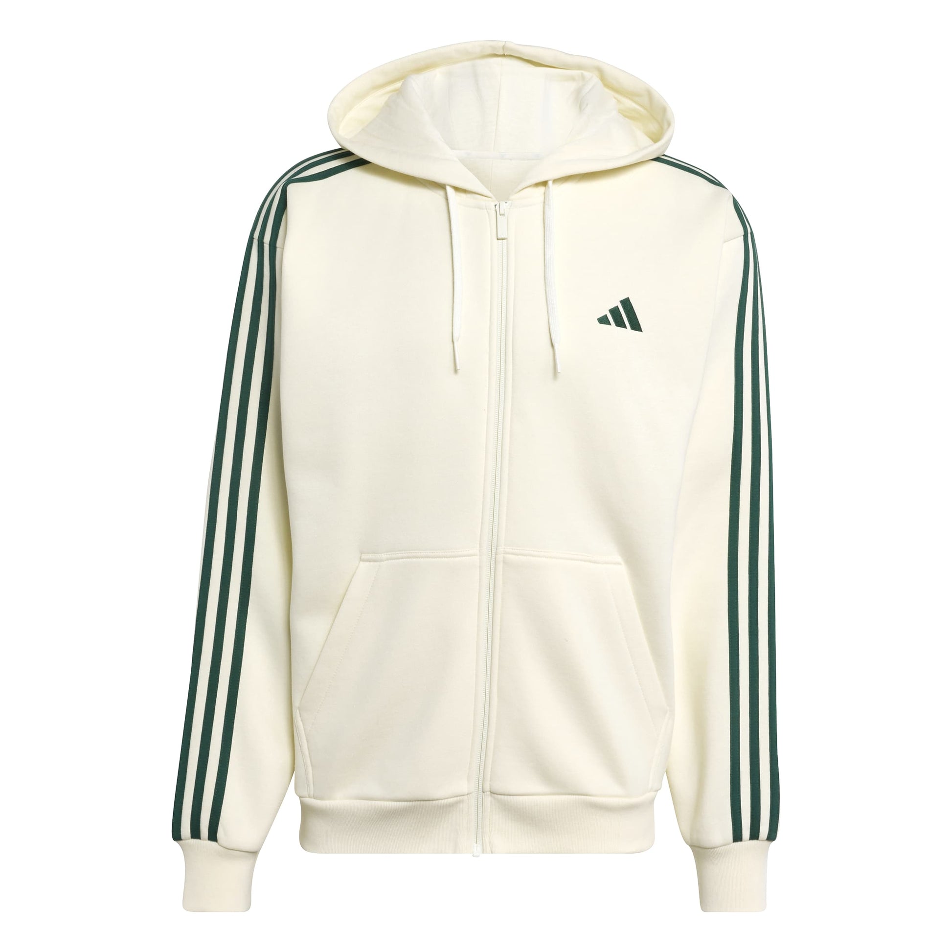 Adidas Giacca da Allenamento con Cappuccio Essentials 3 Strisce In Tessuto Felpato con Zip Integrale Beige