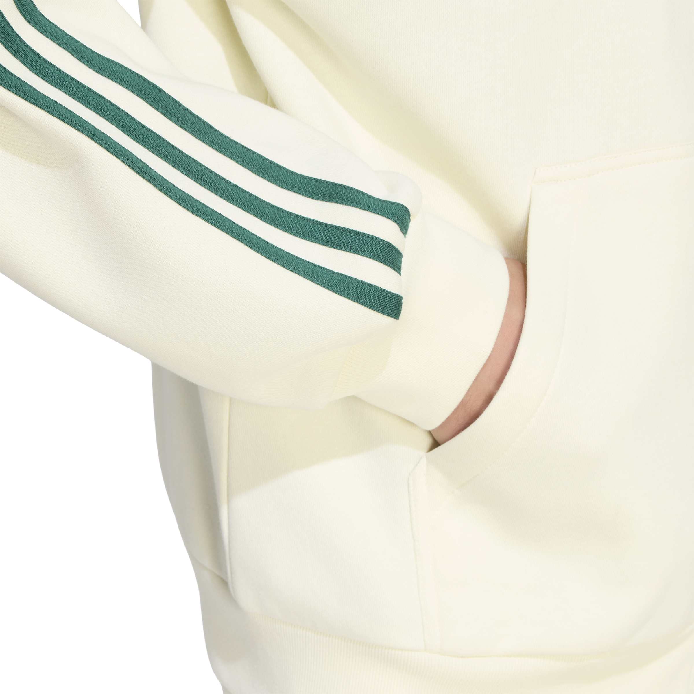 Adidas Giacca da Allenamento con Cappuccio Essentials 3 Strisce In Tessuto Felpato con Zip Integrale Beige
