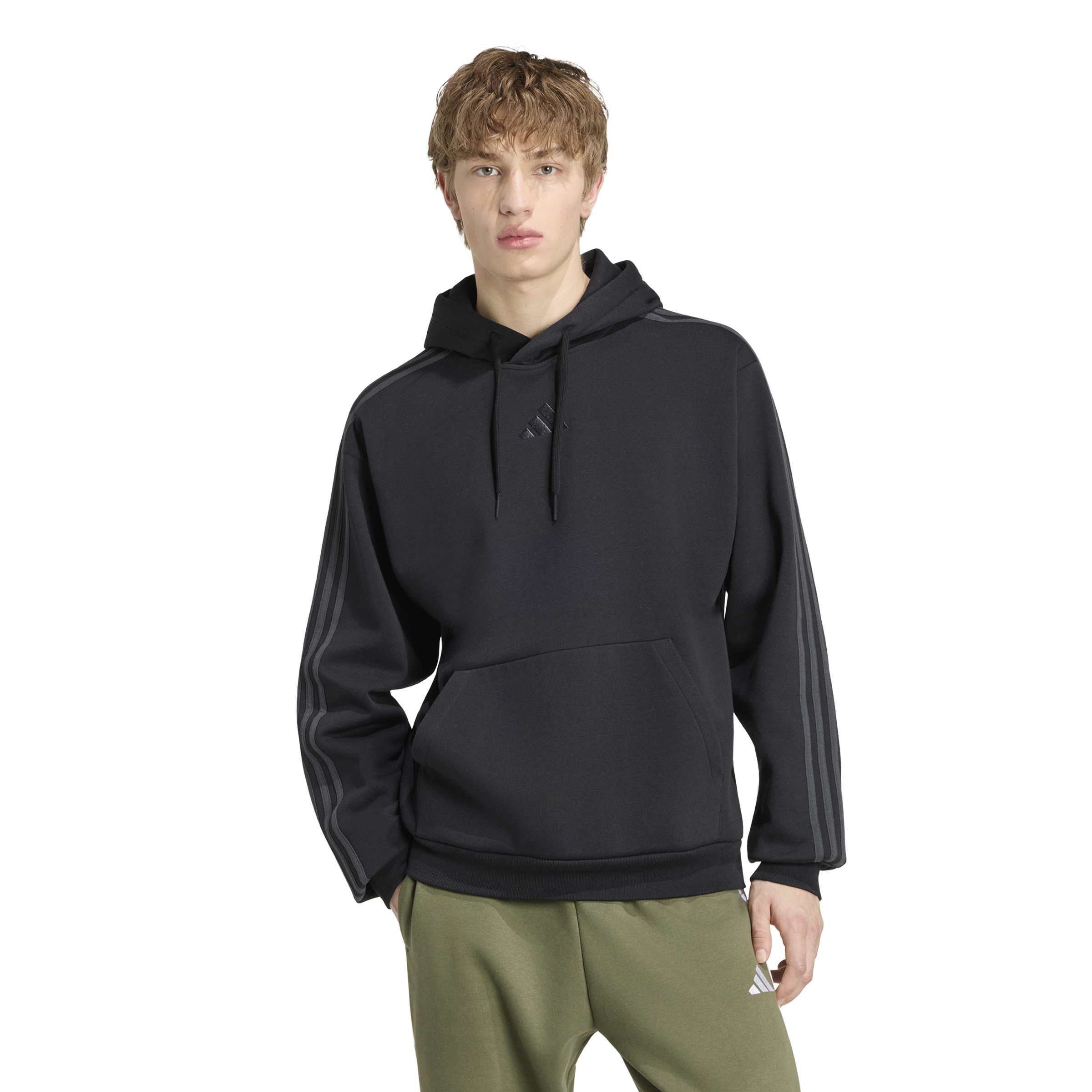 Adidas Felpa con Cappuccio Essentials 3-Stripes Fleece Nero