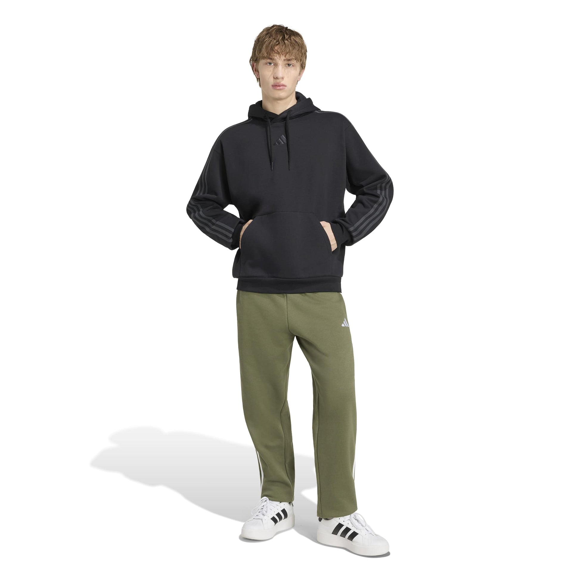 Adidas Felpa con Cappuccio Essentials 3-Stripes Fleece Nero
