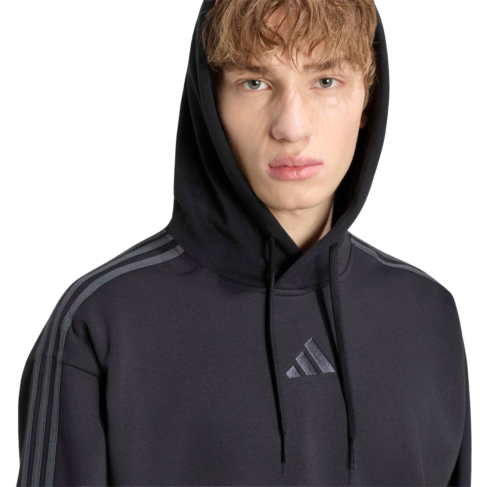 Adidas Felpa con Cappuccio Essentials 3-Stripes Fleece Nero