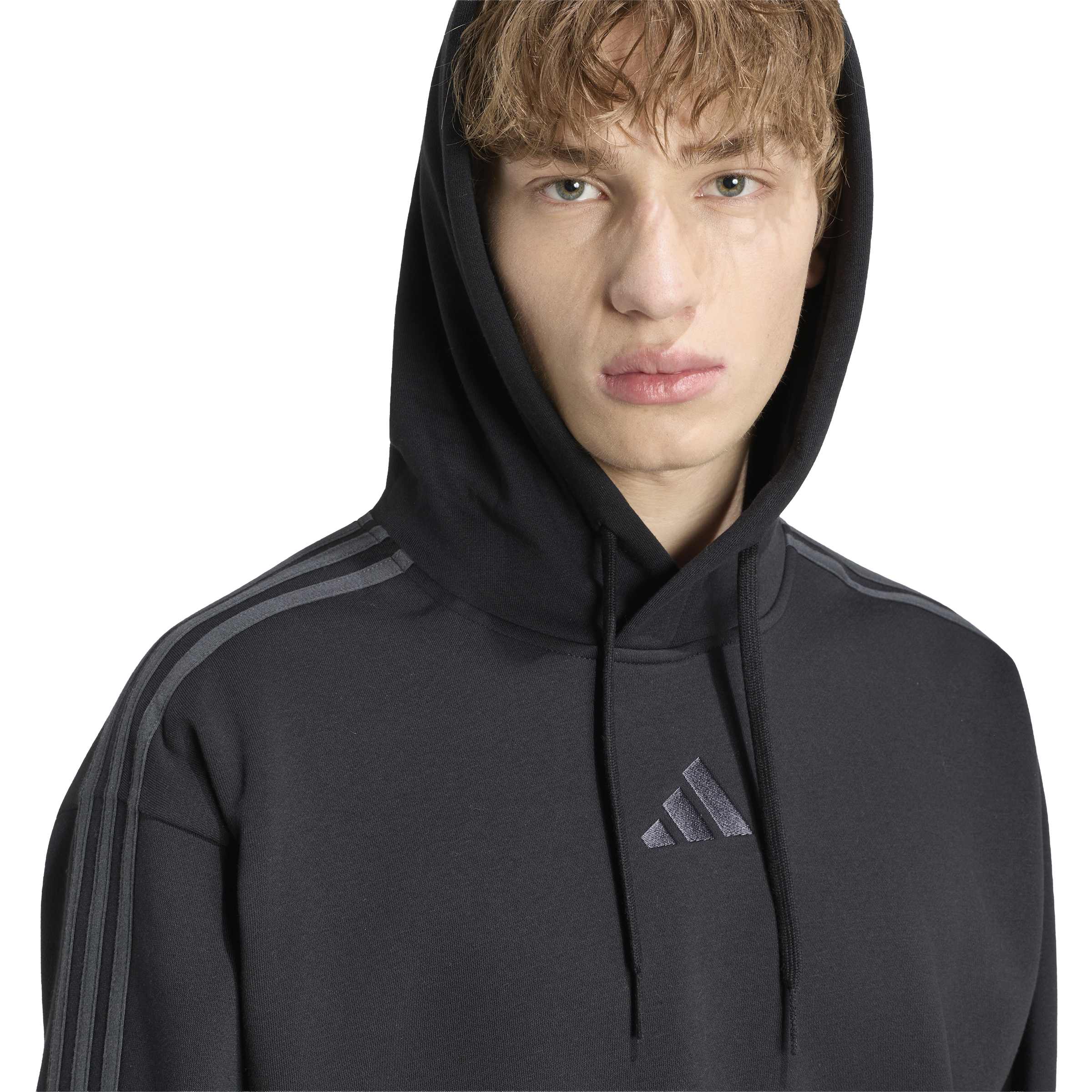 Adidas Felpa con Cappuccio Essentials 3-Stripes Fleece Nero