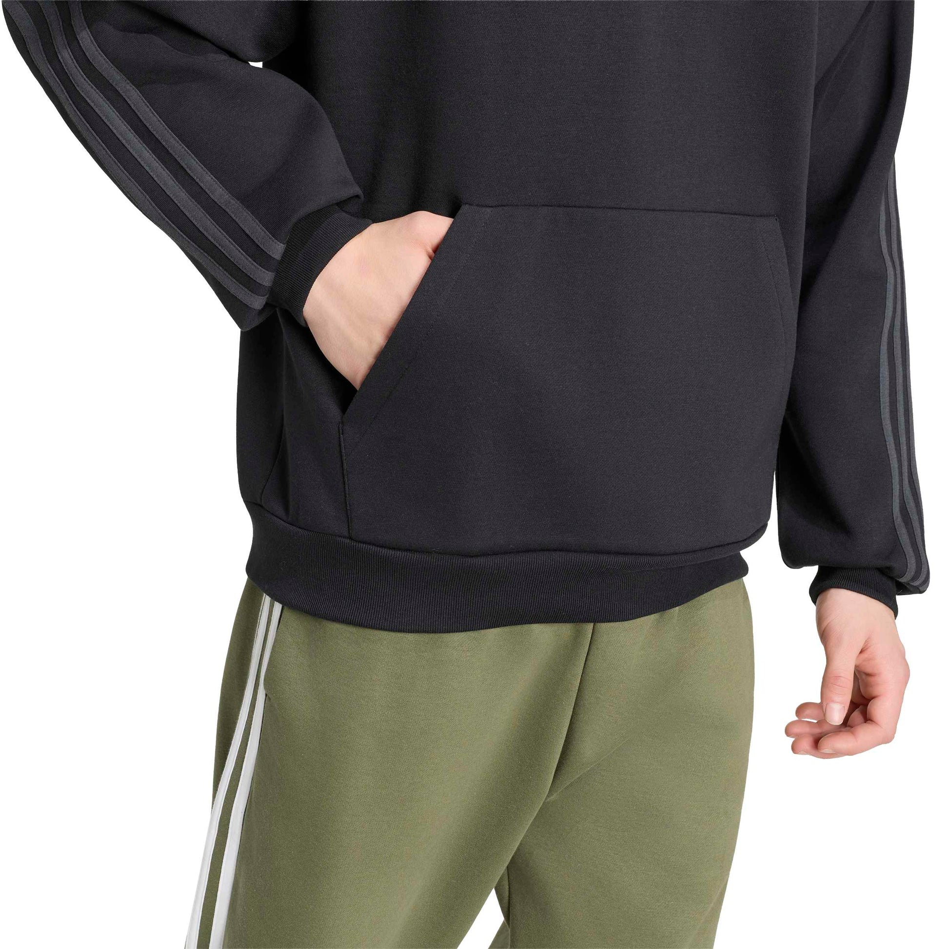 Adidas Felpa con Cappuccio Essentials 3-Stripes Fleece Nero