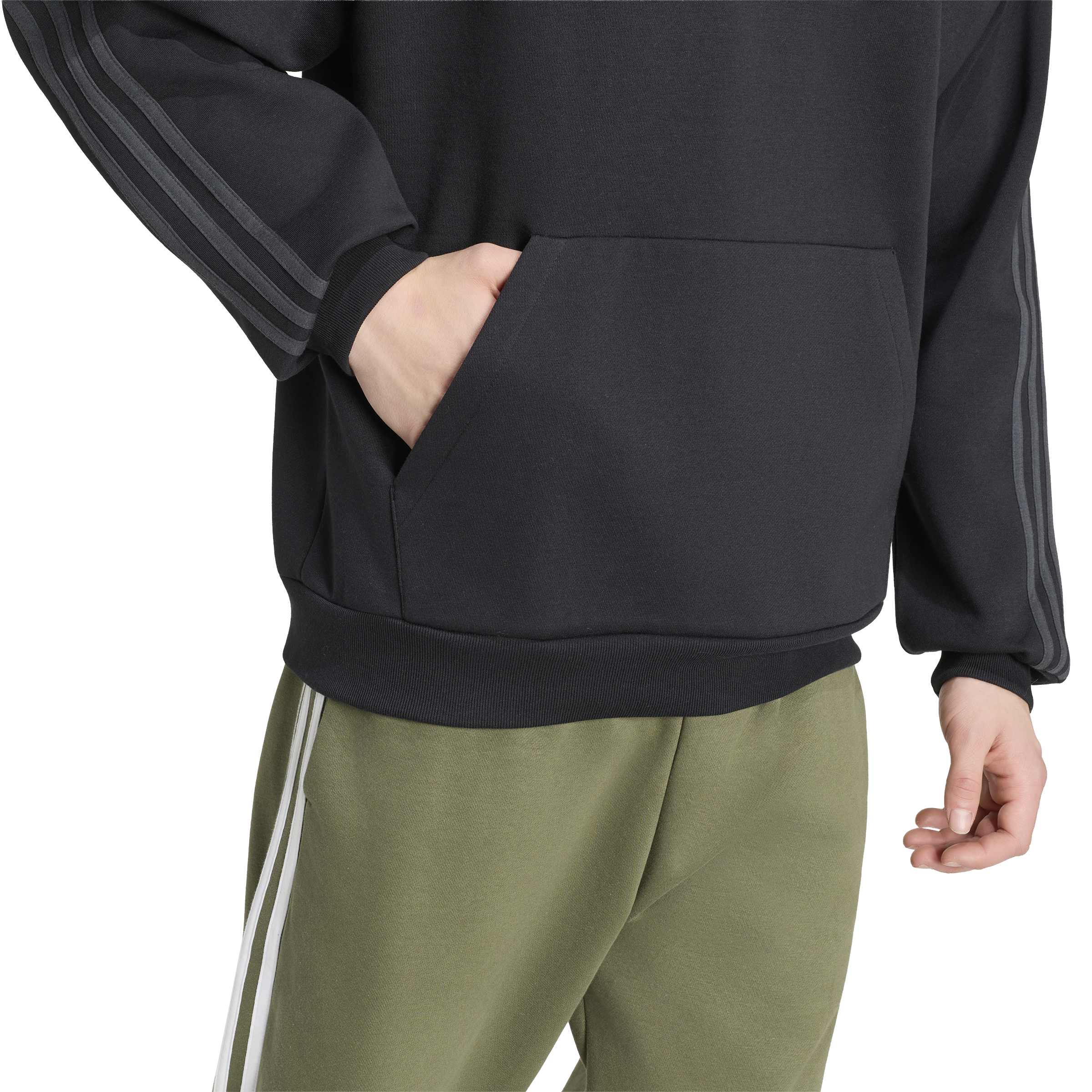 Adidas Felpa con Cappuccio Essentials 3-Stripes Fleece Nero