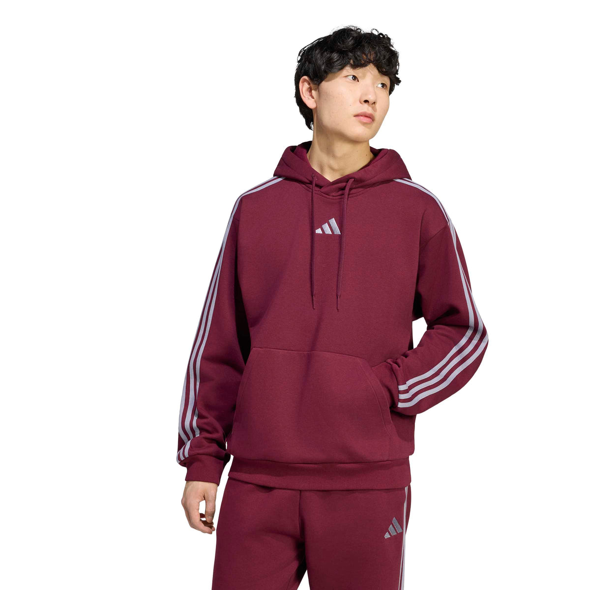 Adidas Felpa con Cappuccio Essentials 3-Stripes Rosso