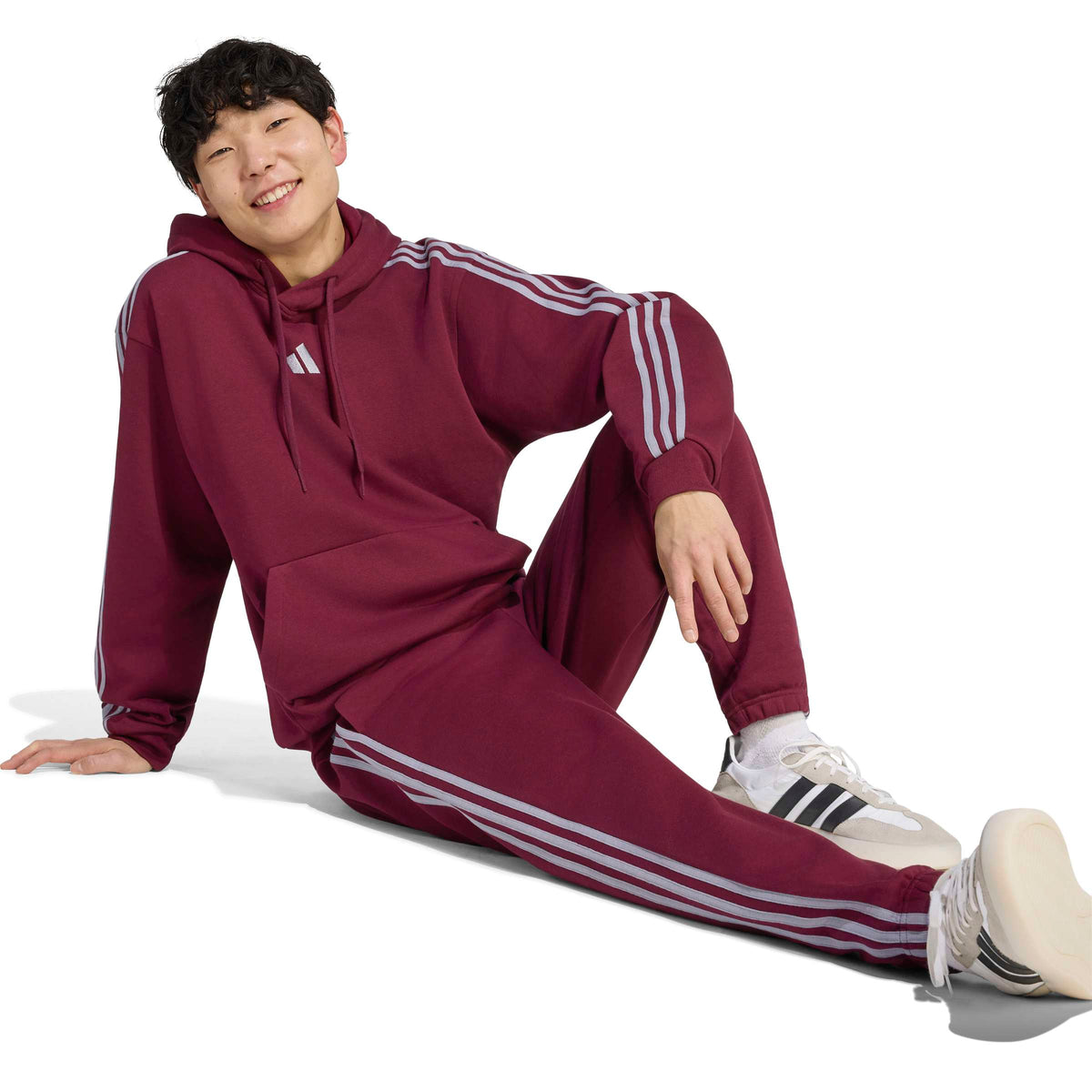 Adidas Felpa con Cappuccio Essentials 3-Stripes Rosso