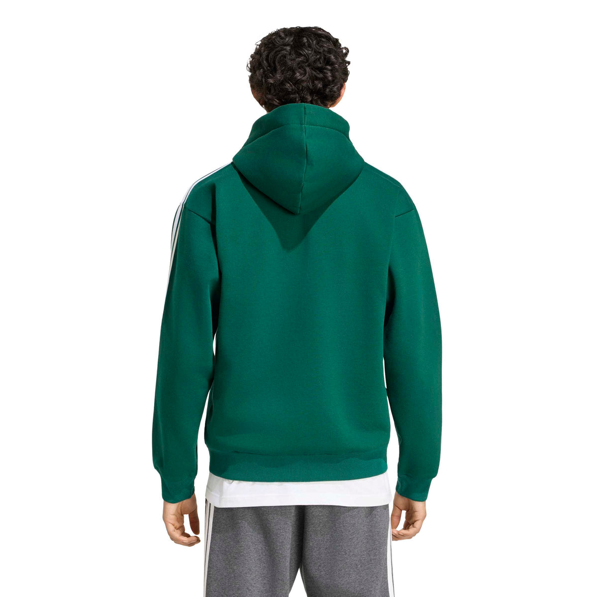 Adidas Giacca da Allenamento con Cappuccio Essentials 3 Strisce In Tessuto Felpato con Zip Integrale Verde