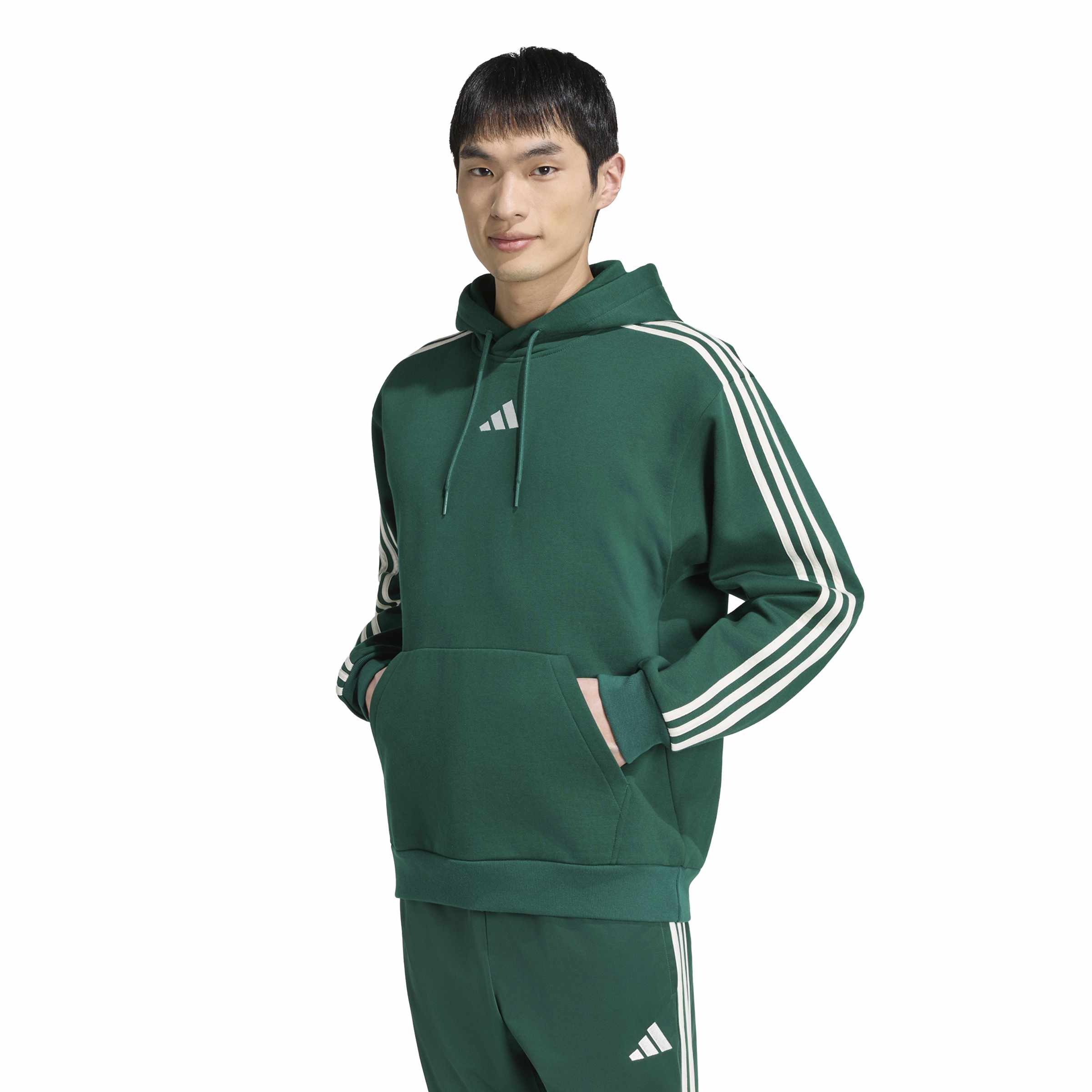Adidas Felpa con Cappuccio Essentials 3-Stripes Fleece Verde