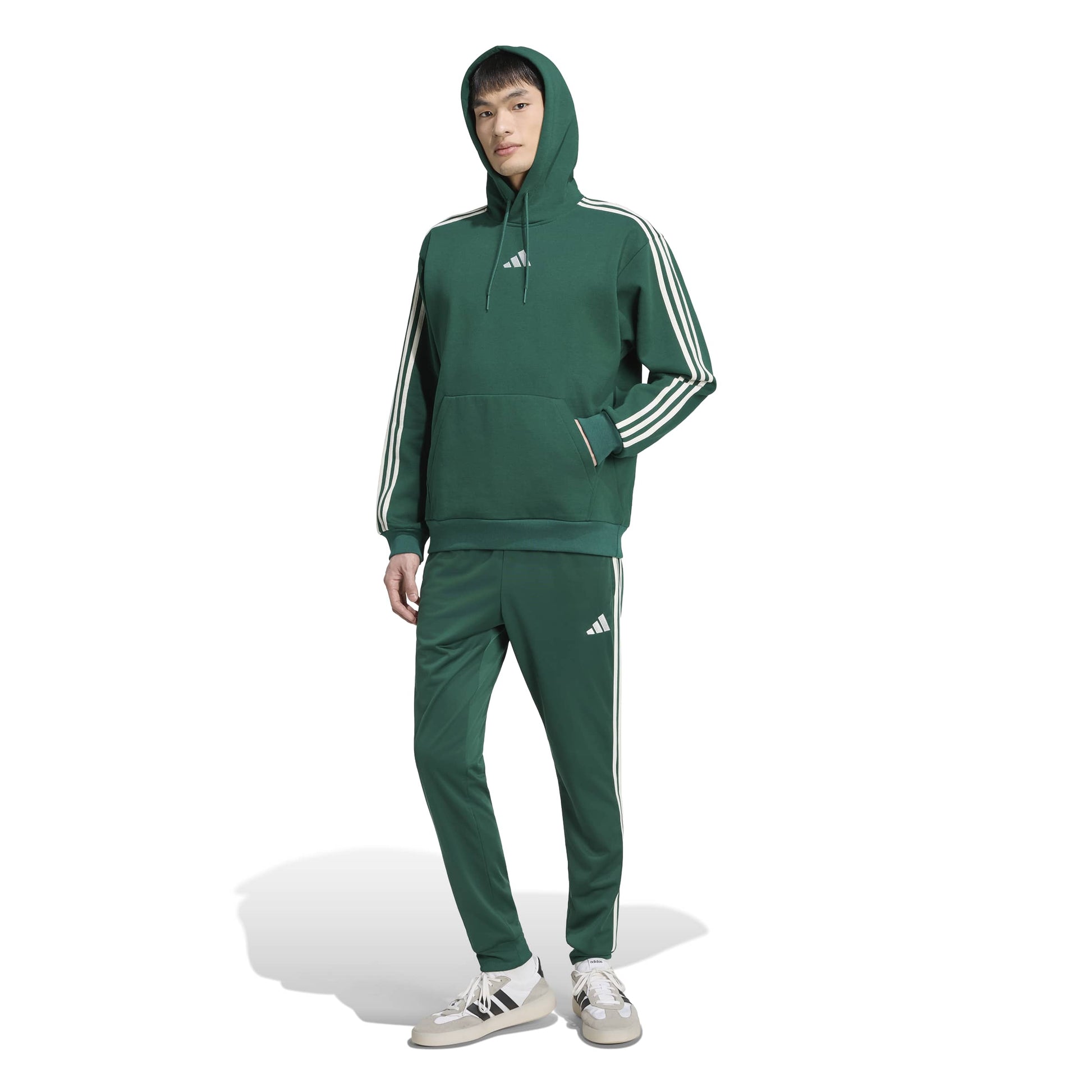 Adidas Felpa con Cappuccio Essentials 3-Stripes Fleece Verde