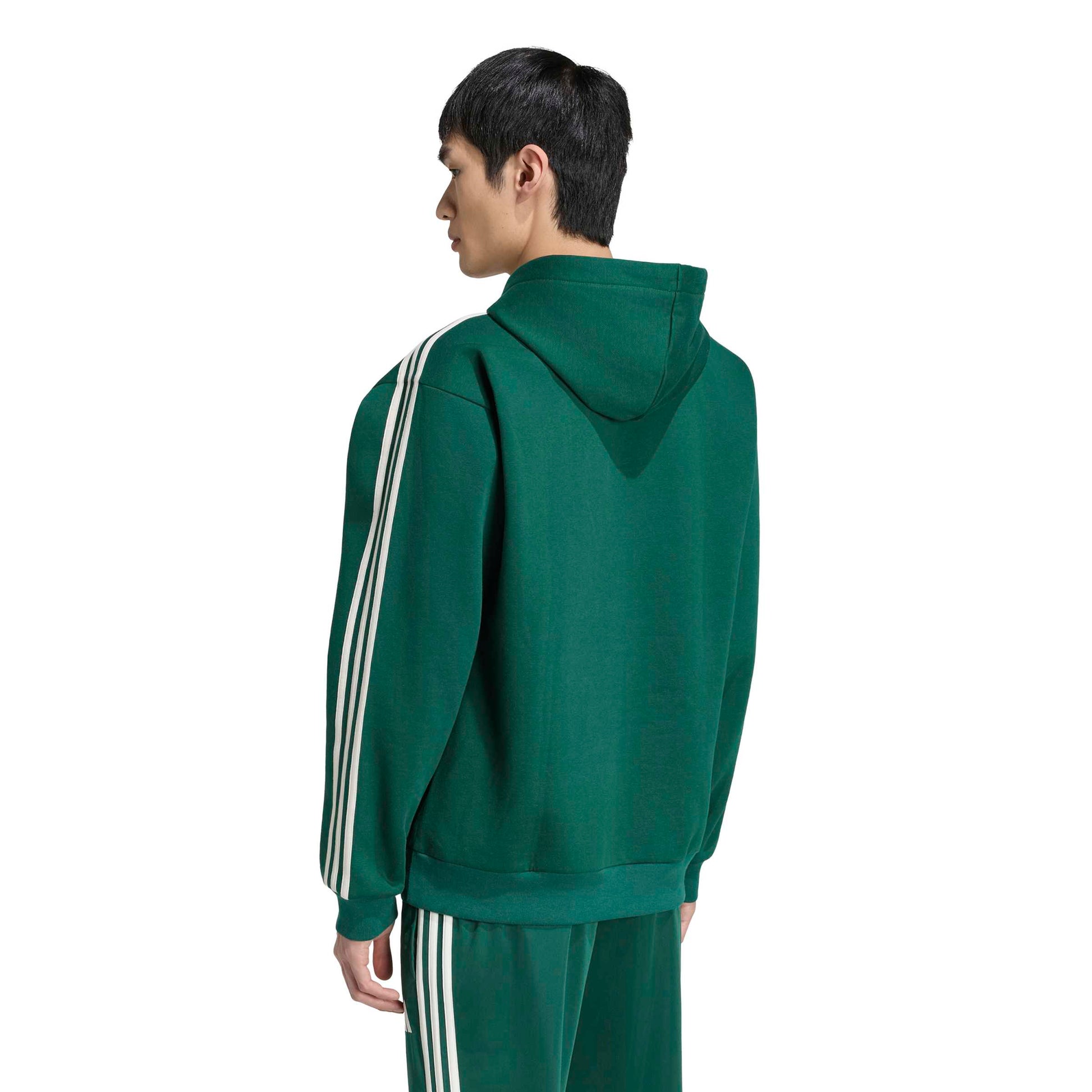 Adidas Felpa con Cappuccio Essentials 3-Stripes Fleece Verde