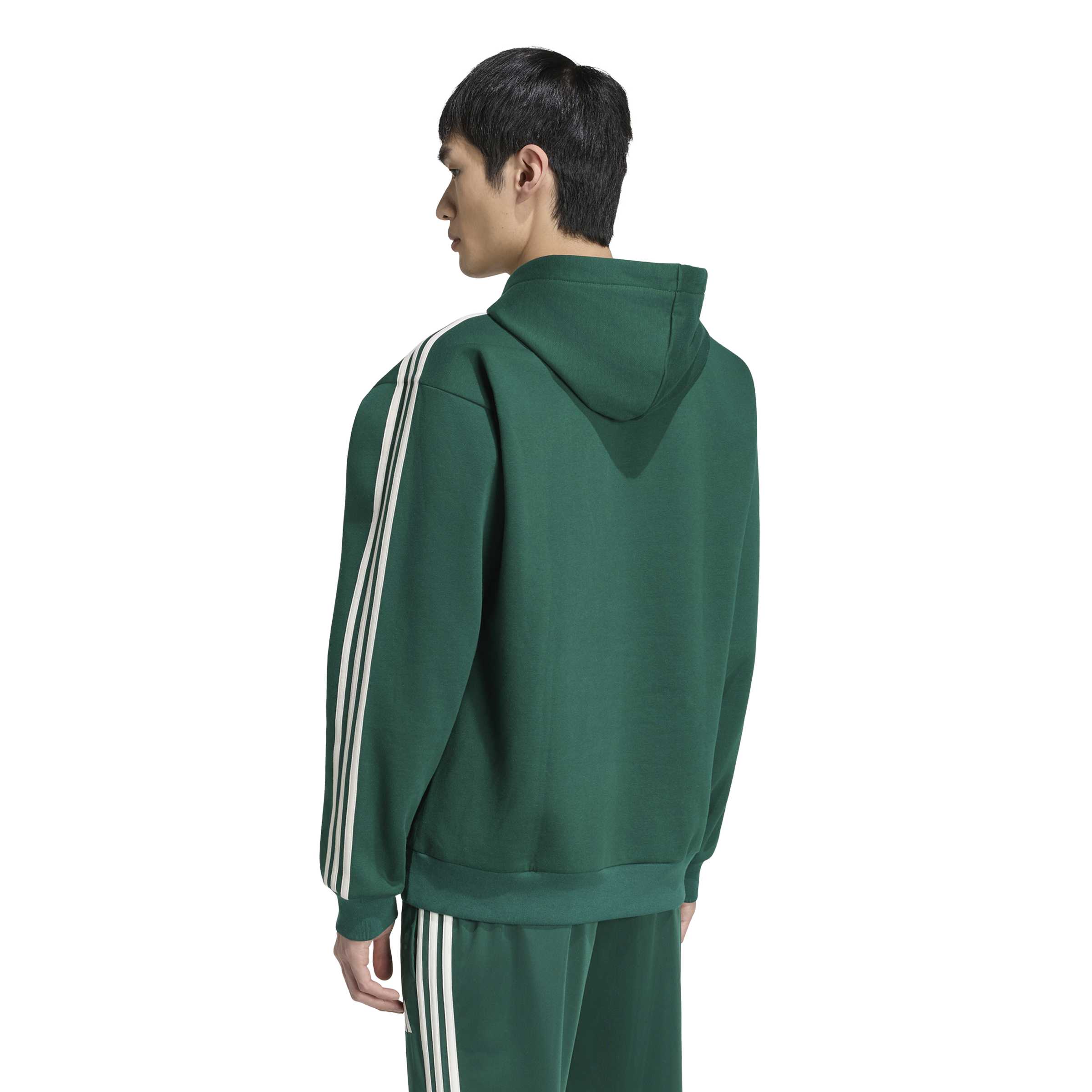 Adidas Felpa con Cappuccio Essentials 3-Stripes Fleece Verde