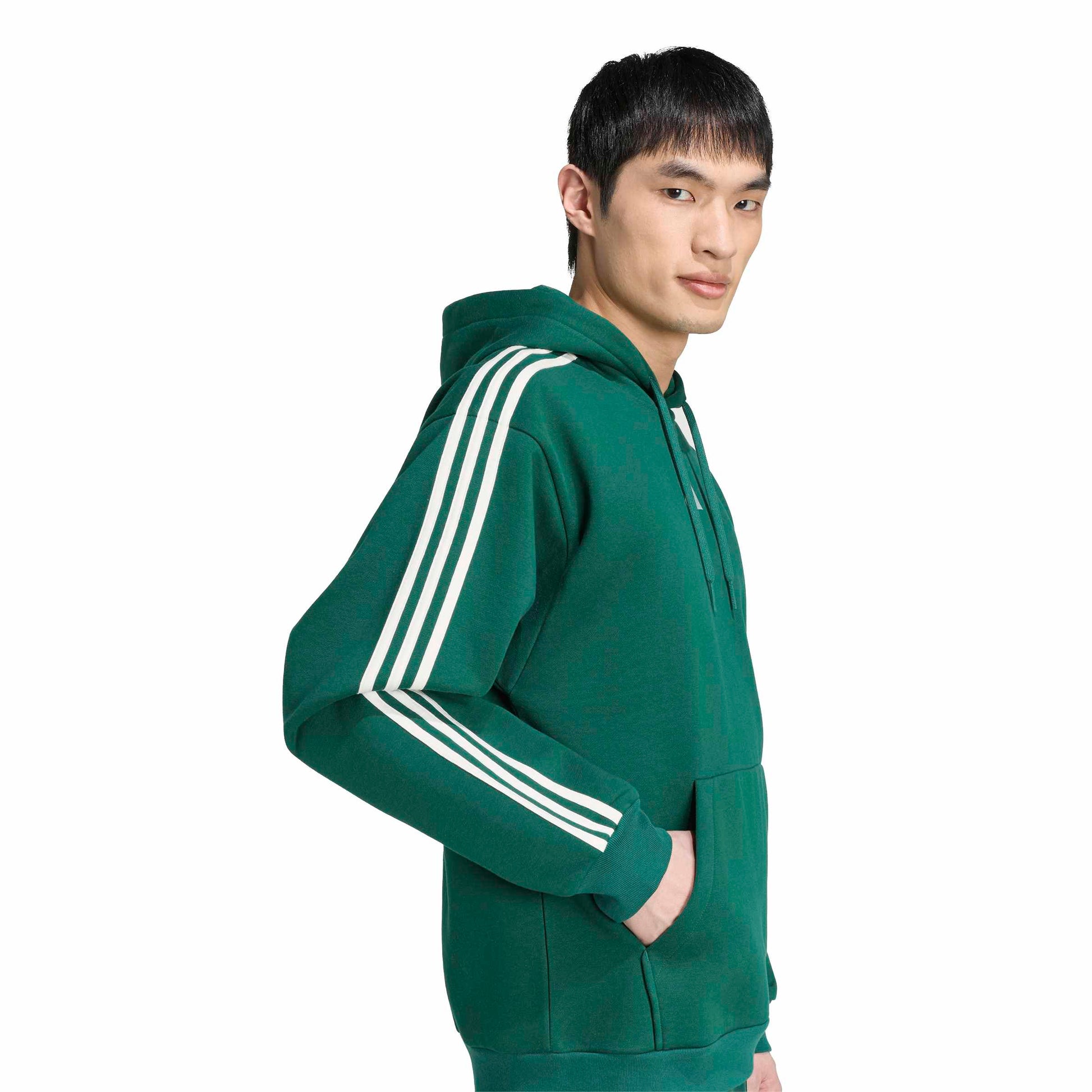 Adidas Felpa con Cappuccio Essentials 3-Stripes Fleece Verde