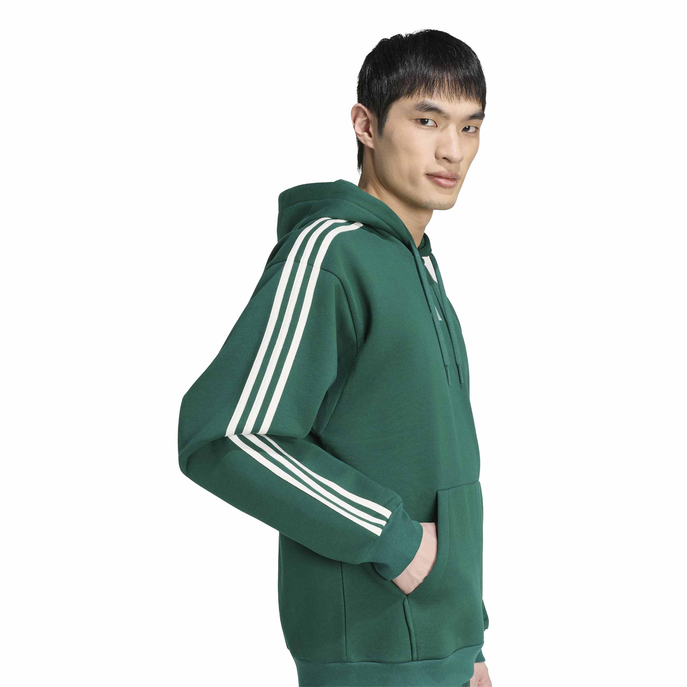 Adidas Felpa con Cappuccio Essentials 3-Stripes Fleece Verde
