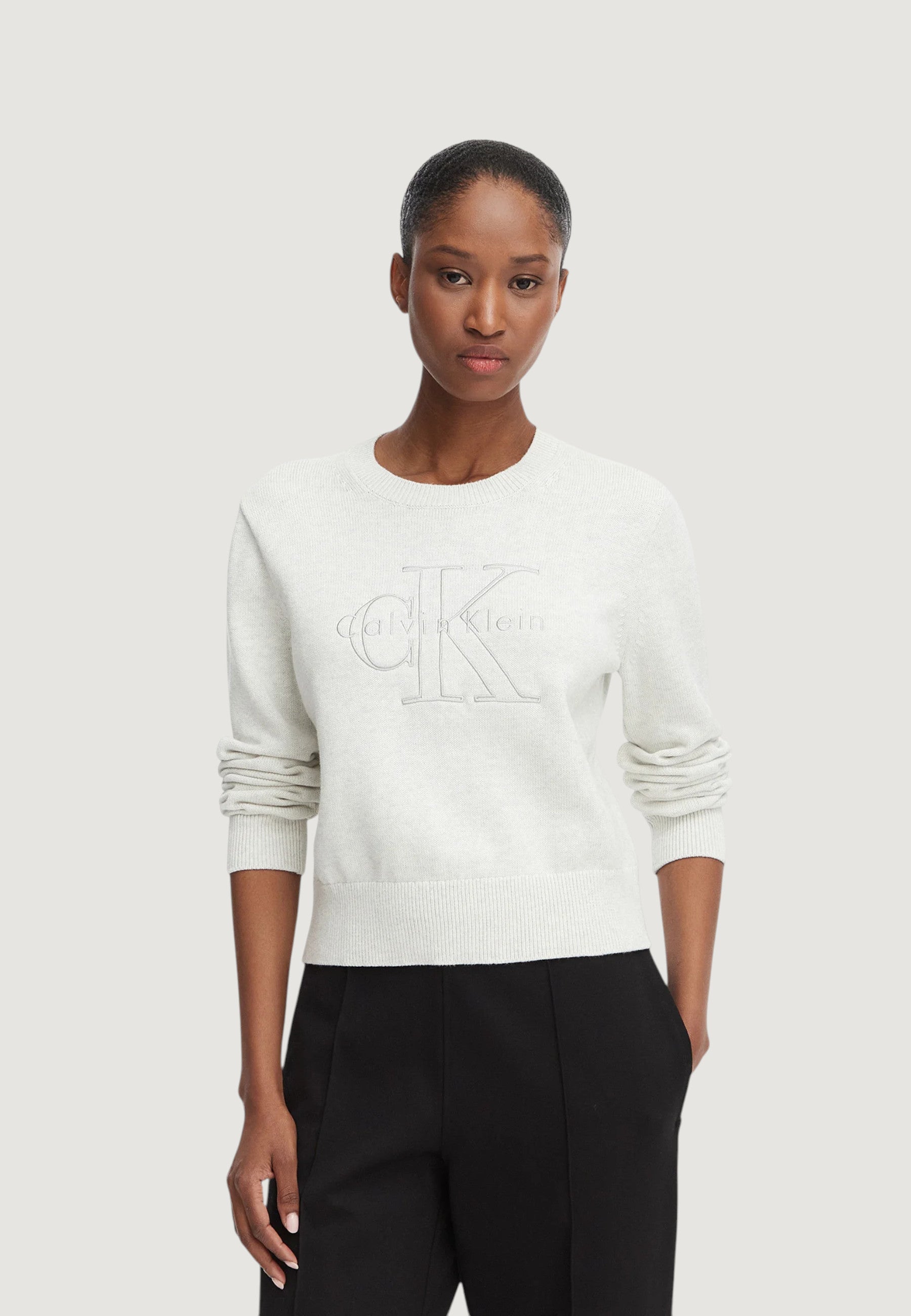 Calvin Klein Logo Outline Top Grigio